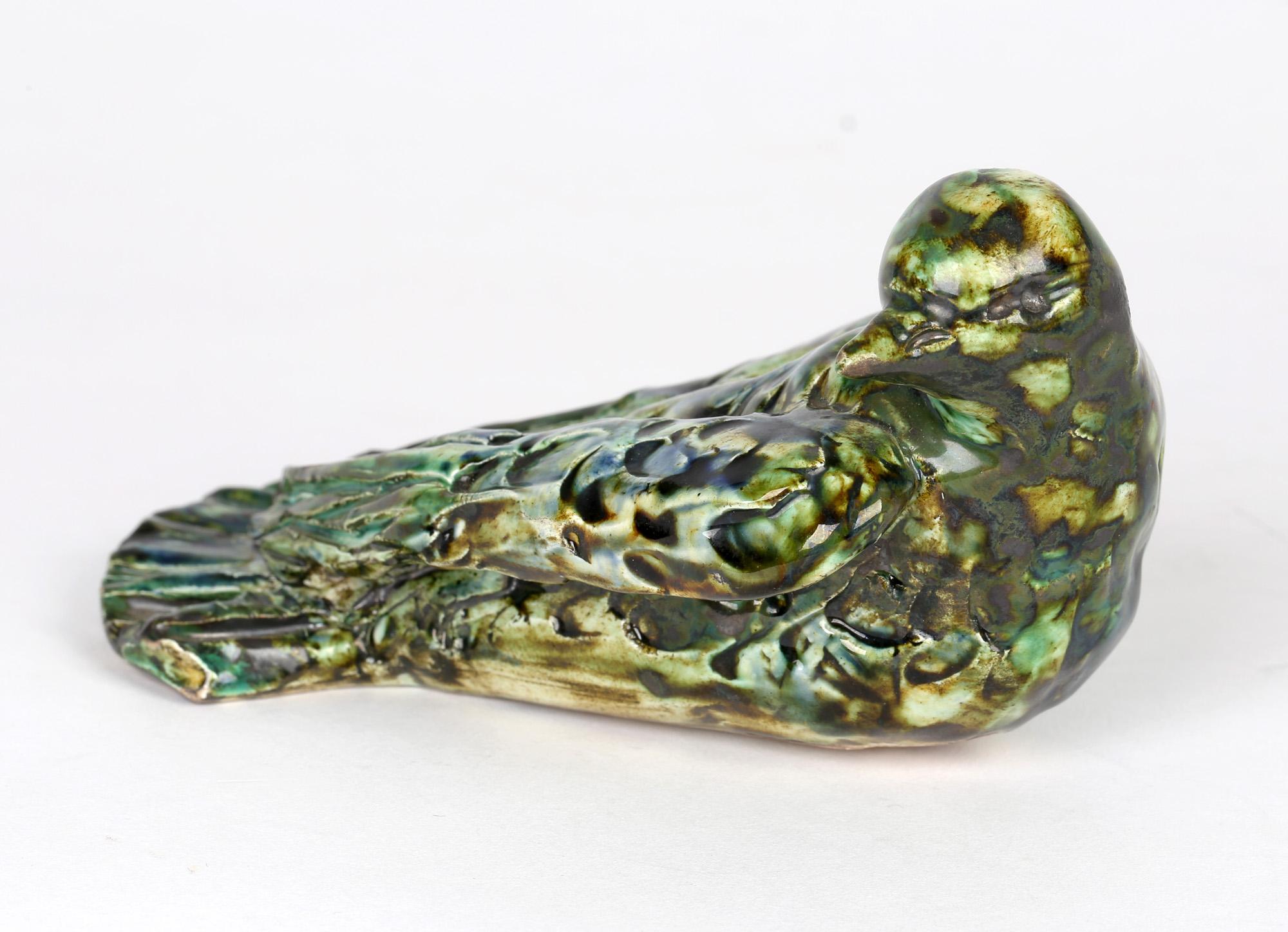 Late 20th Century Studio Pottery Glazed Figure of a Resting Bird Signed Heptagon Dated 1976 For Sale