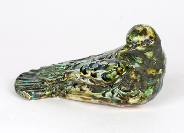 Late 20th Century Studio Pottery Glazed Figure of a Resting Bird Signed Heptagon Dated 1976 For Sale