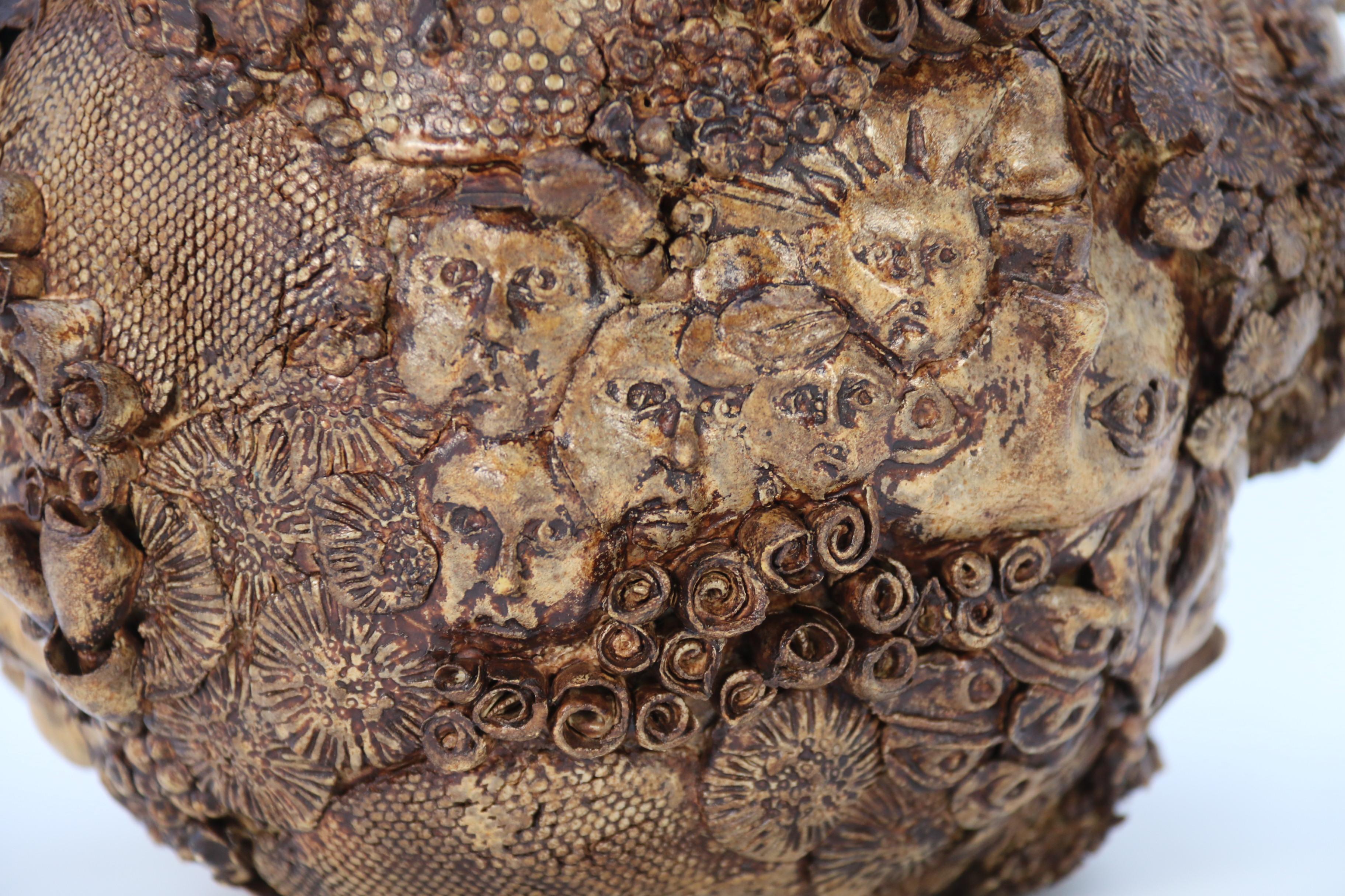 Studio pottery hand created mythical sculpture of the many faces of sea urchins 4