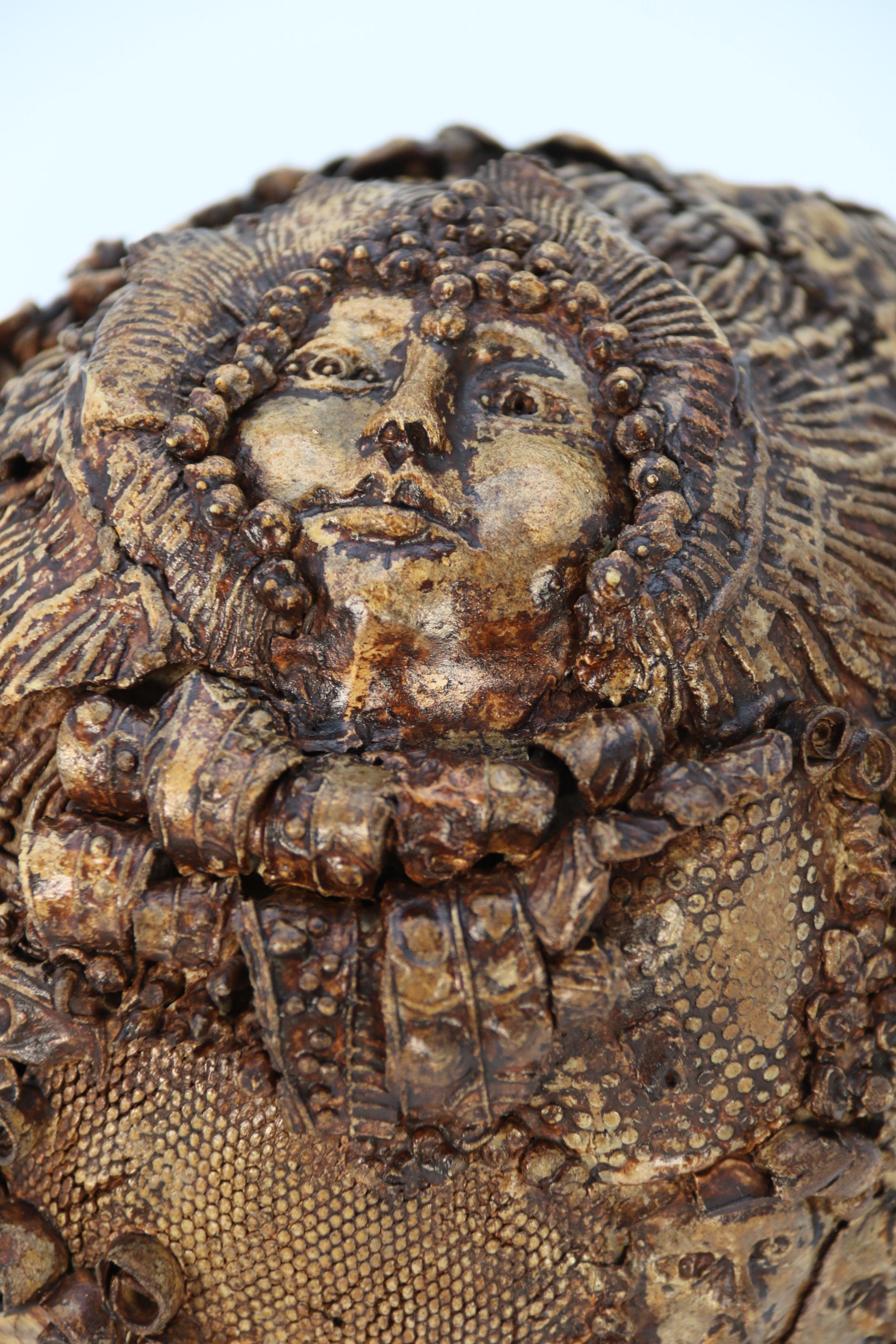 Studio pottery hand created mythical sculpture of the many faces of sea urchins 5