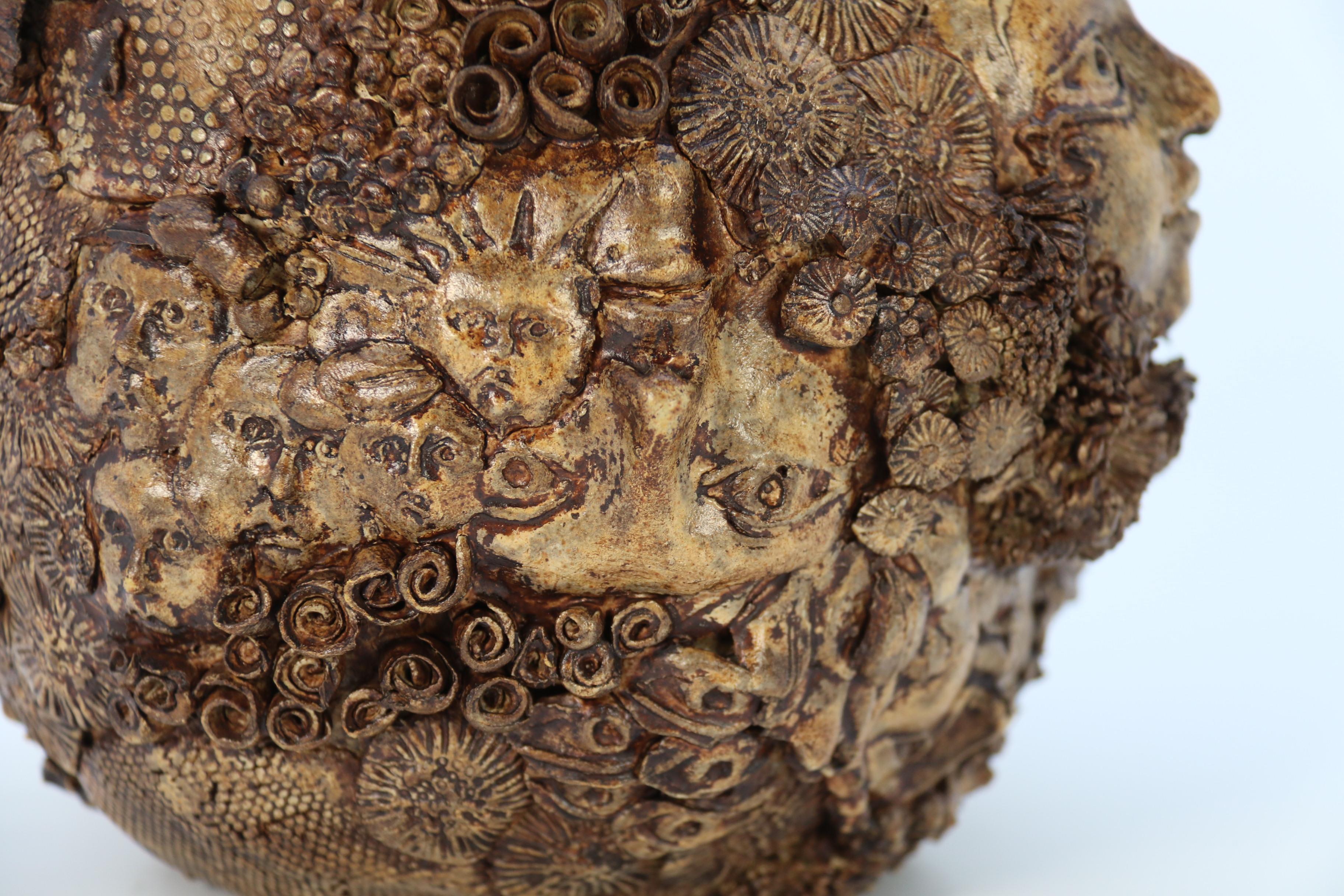 Studio pottery hand created mythical sculpture of the many faces of sea urchins 7