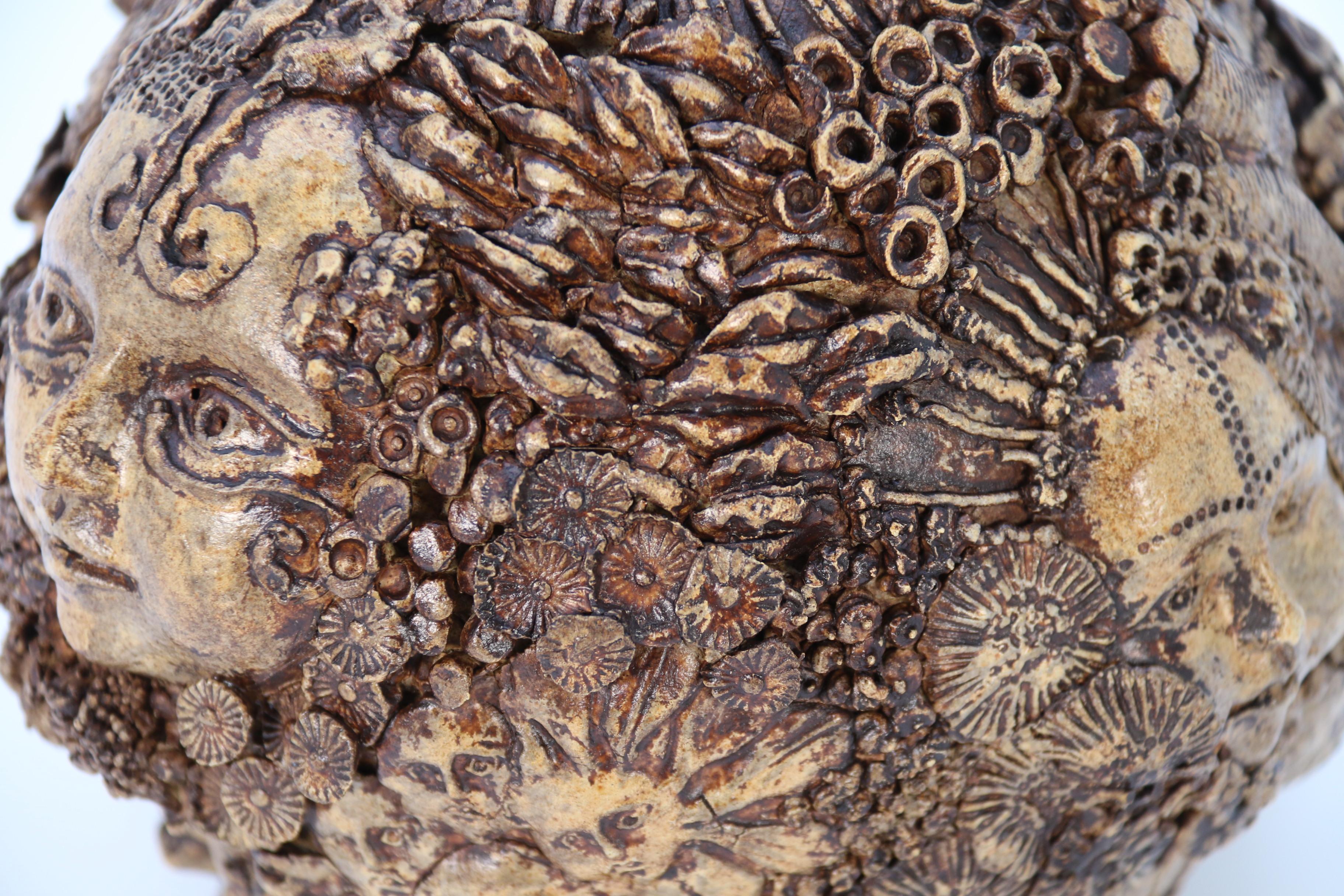 Studio pottery hand created mythical sculpture of the many faces of sea urchins 8