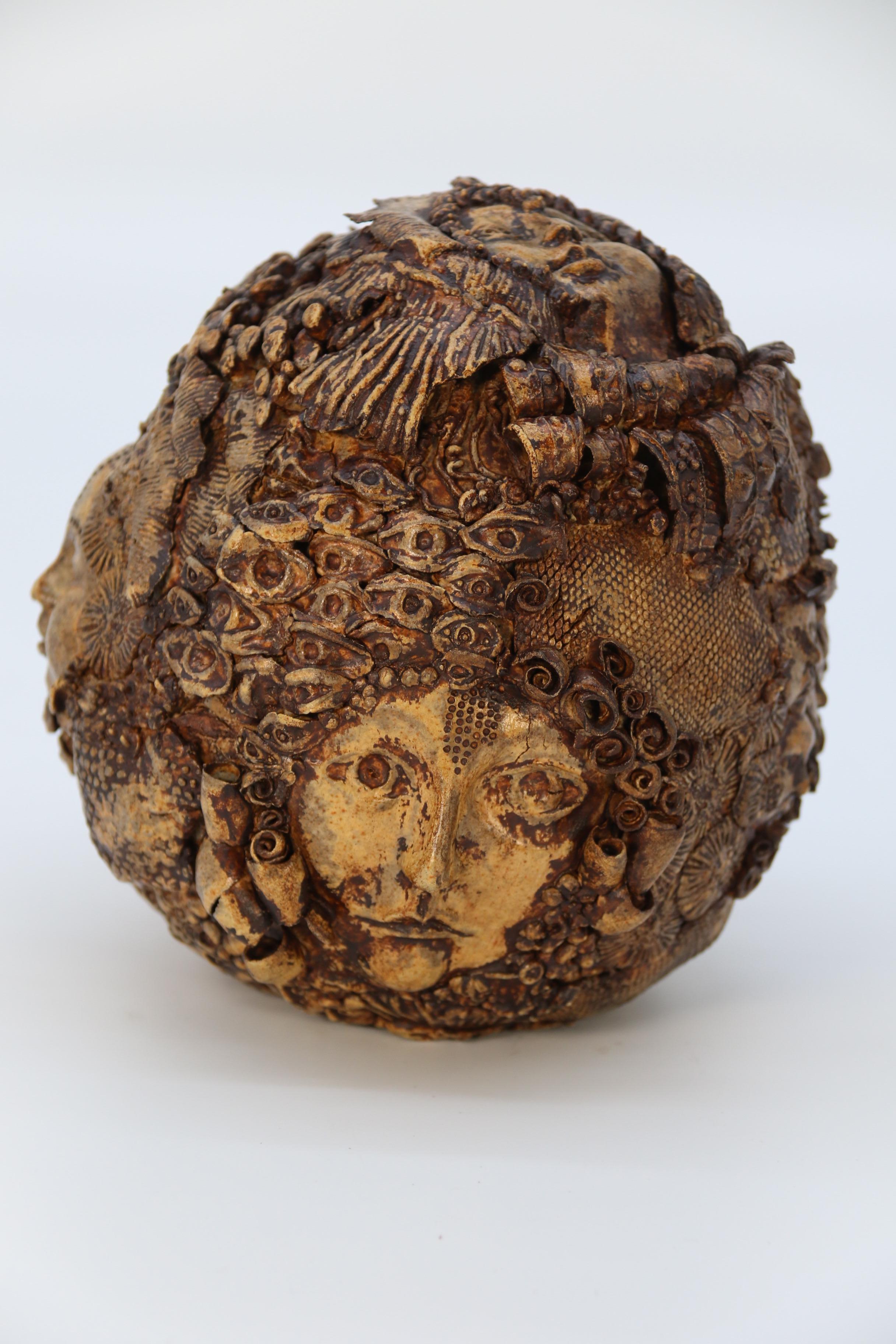 Studio pottery hand created mythical sculpture of the many faces of sea urchins 10