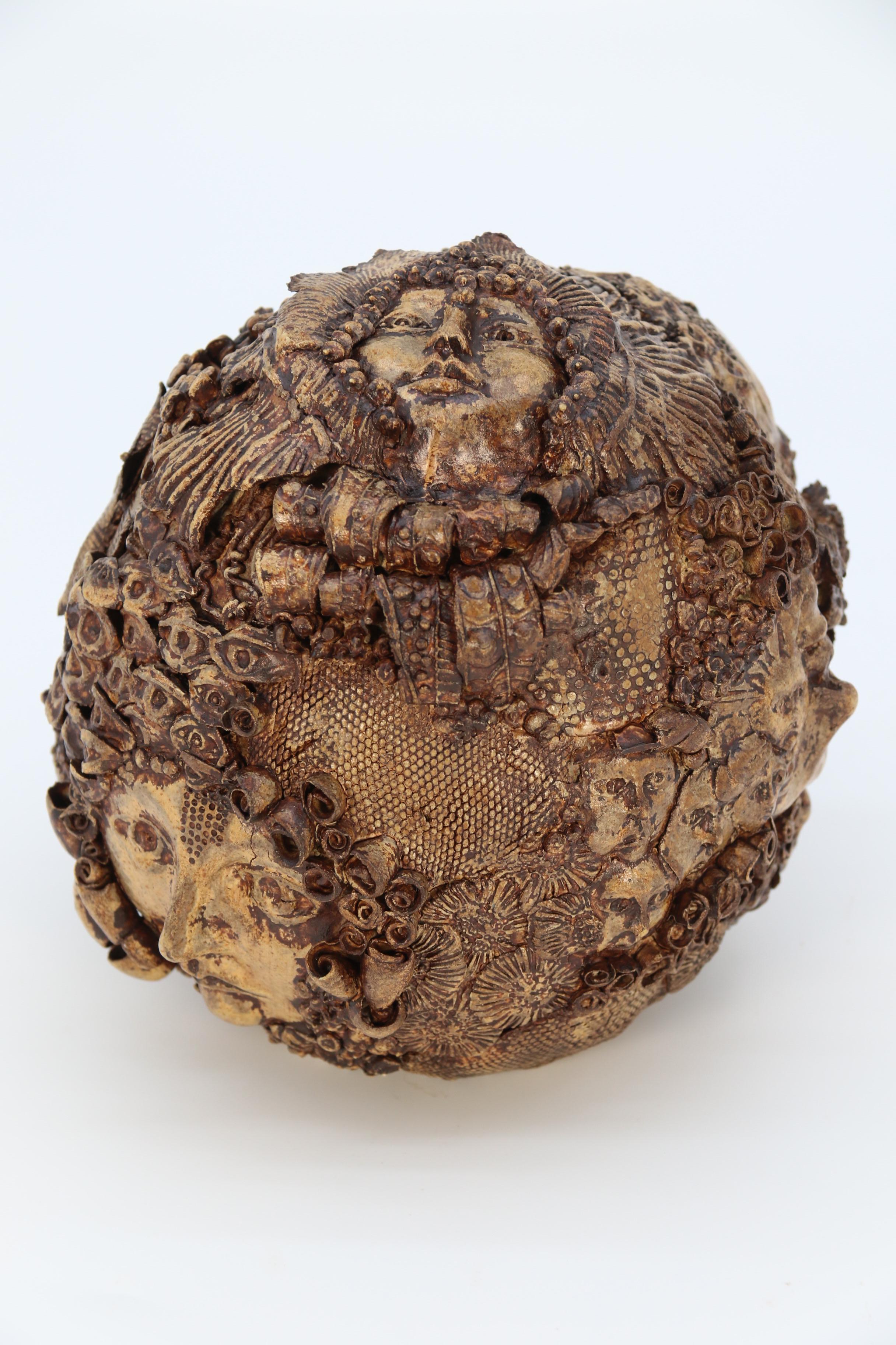 British Studio pottery hand created mythical sculpture of the many faces of sea urchins