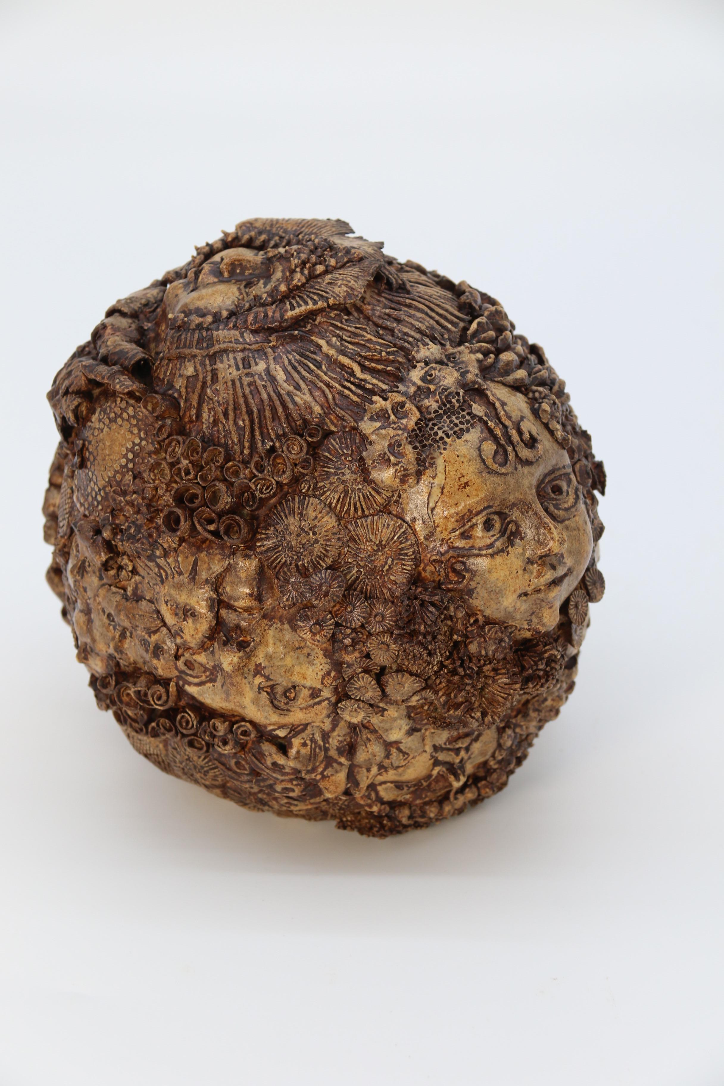 20th Century Studio pottery hand created mythical sculpture of the many faces of sea urchins