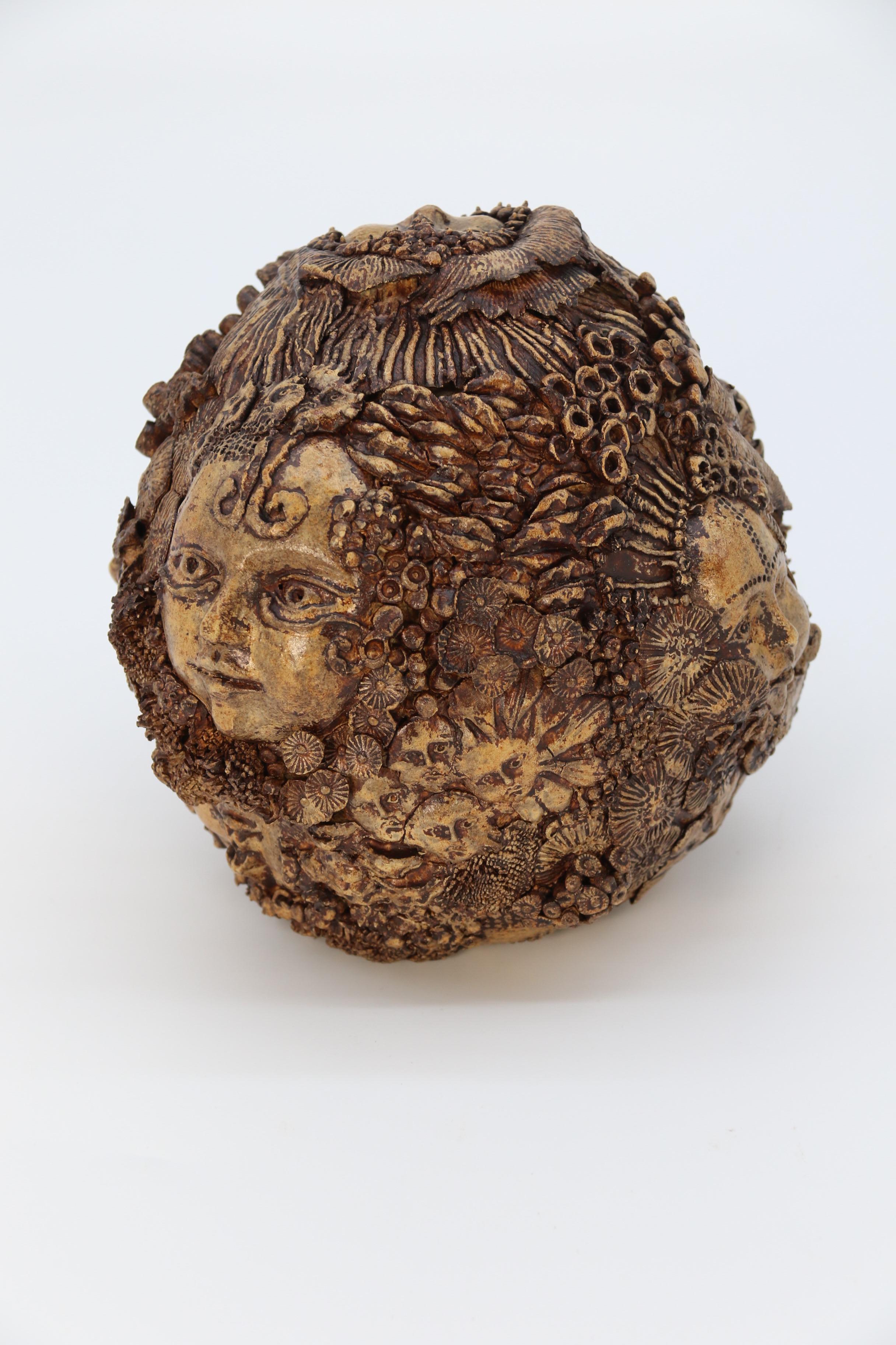 Clay Studio pottery hand created mythical sculpture of the many faces of sea urchins