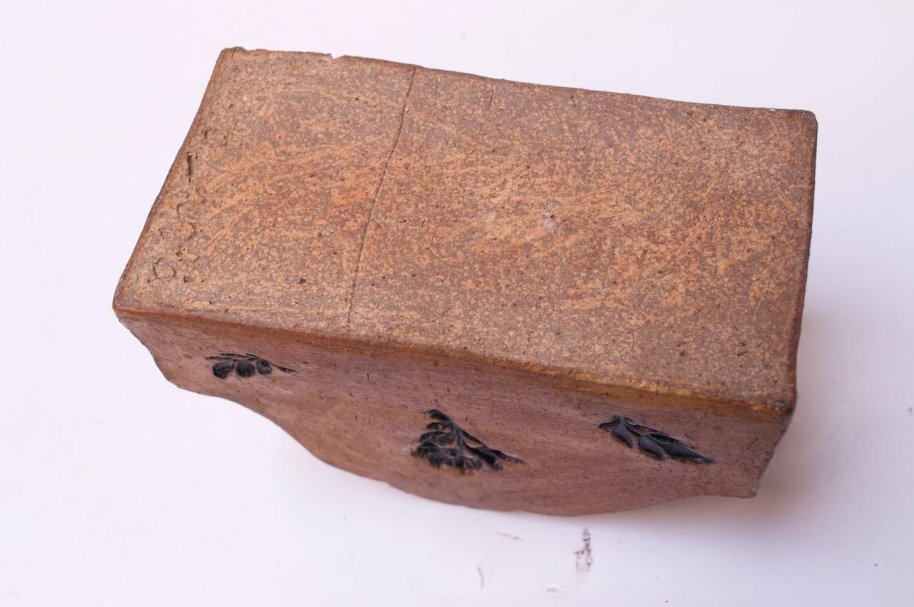 Studio Pottery Incised Stoneware Box Signed 