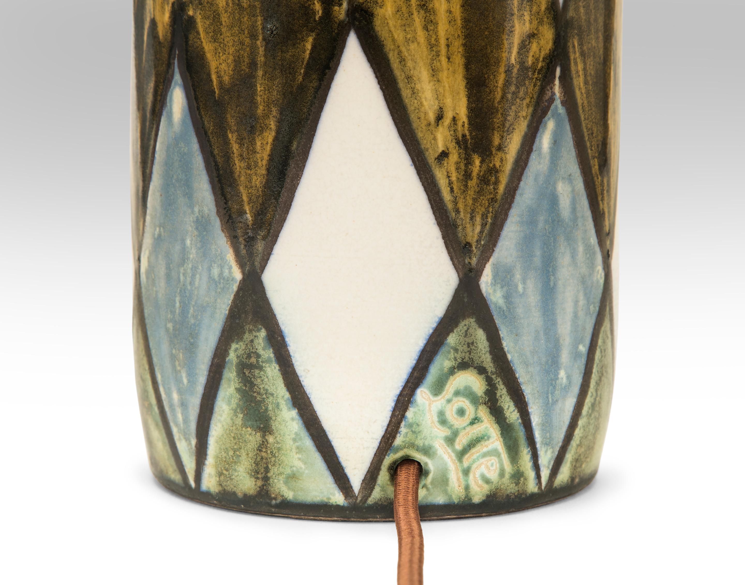 Glazed Studio Pottery Lamp, Signed Lotte For Sale