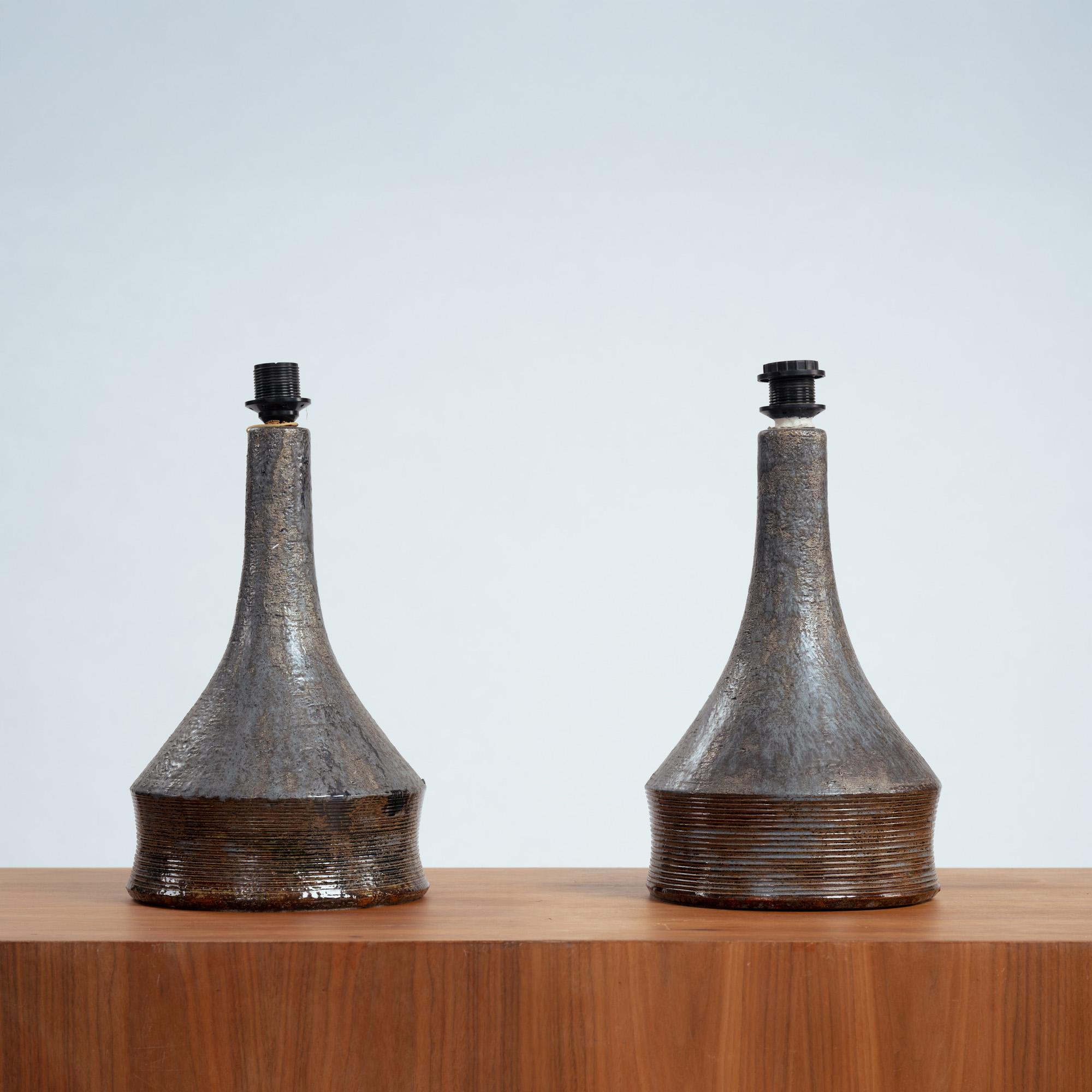 Lampes de table en poterie Studio gris bleu et marron (aft) Bo Borgstrom, Suède années 70 en vente 4