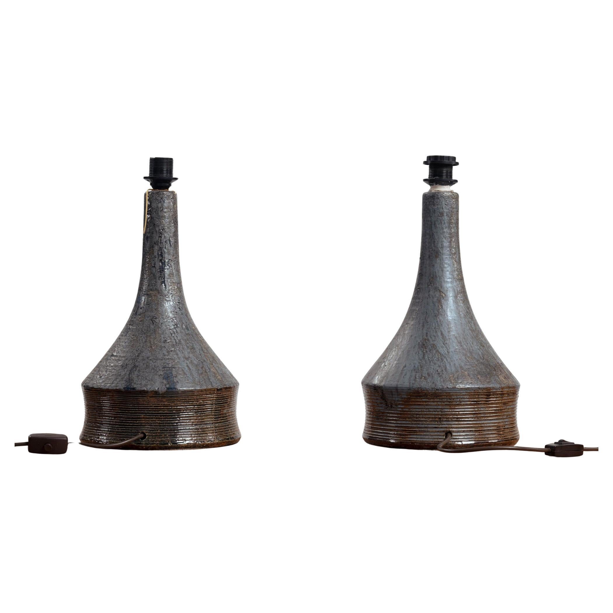 Studio Pottery Tischlampen in Grau-Blau und Braun (achtern) Bo Borgstrom, Schweden 70er Jahre