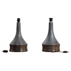 Studio Pottery Tischlampen in Grau-Blau und Braun (achtern) Bo Borgstrom, Schweden 70er Jahre