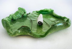 Studio Pottery Leaf Ashtray with Detached Marijuana Cigarette