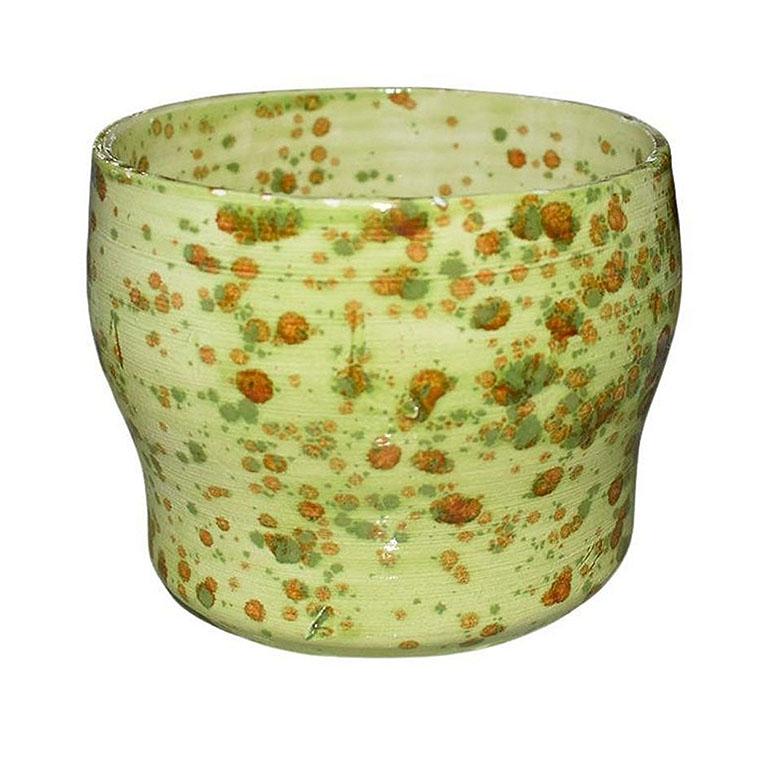Mid-Century Modern Jardinière ou bol en poterie vert citron et rouge signé Studio Pottery, années 1970 en vente