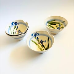 Studio Pottery Noodle Bowls with Chopstick Rests - Set of 4