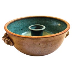 Studio Pottery Serving Bowl with Turquoise Interior