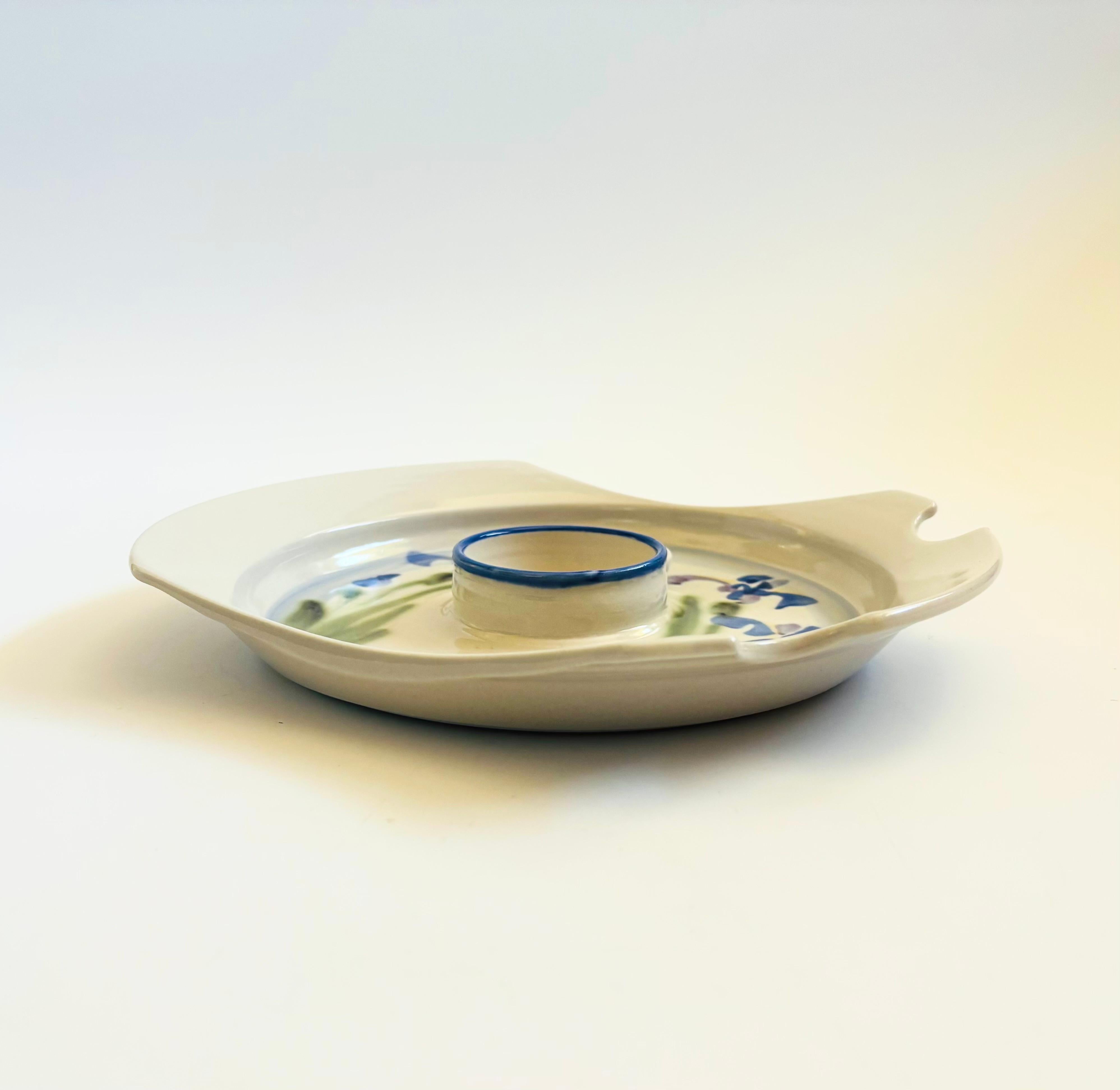 American Studio Pottery Serving Plate with Chopstick Rest For Sale