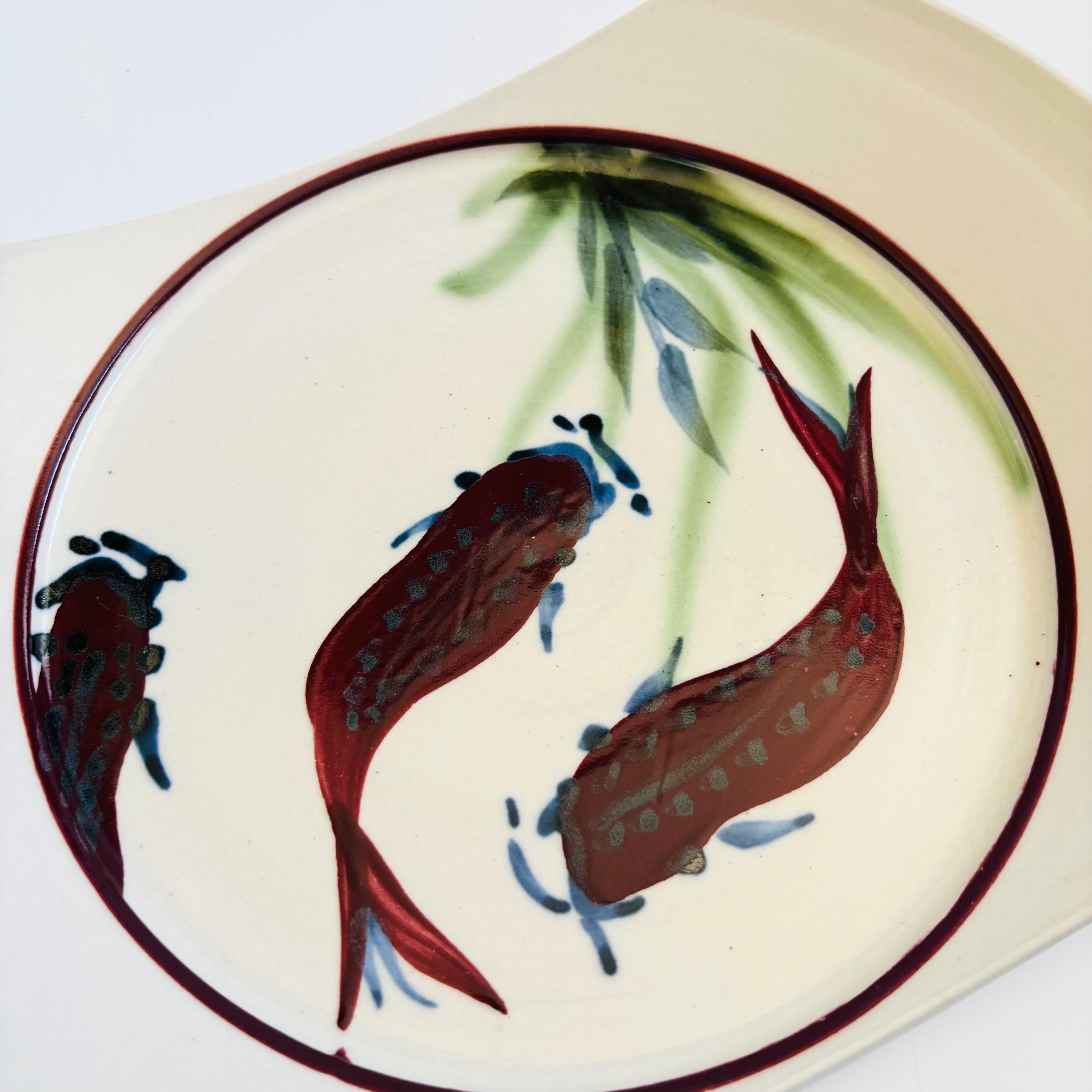 American Studio Pottery Serving Plate with Chopstick Rest For Sale