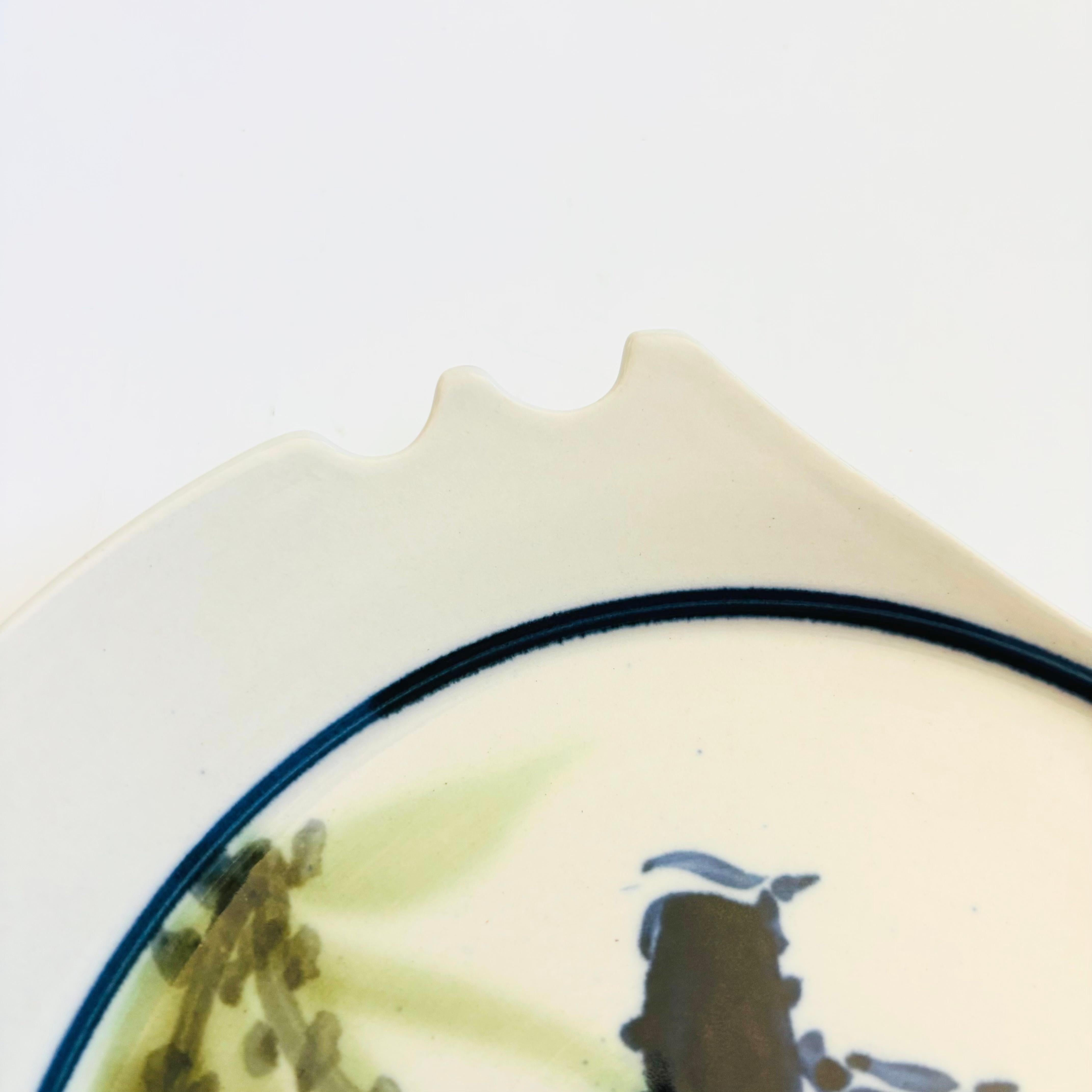 Studio Pottery Serving Plate with Chopstick Rest In Good Condition For Sale In Fairfield, CA