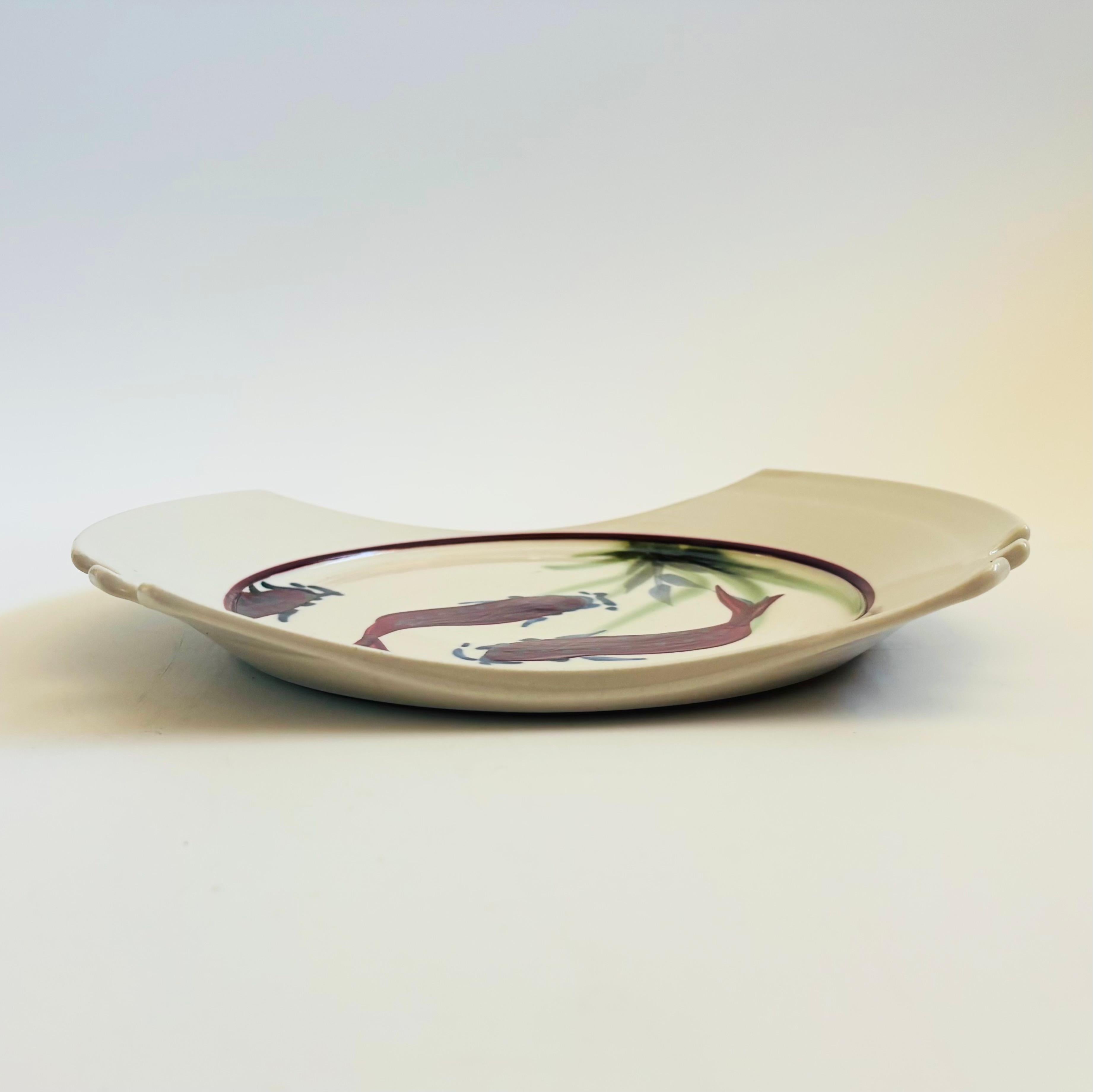 Studio Pottery Serving Plate with Chopstick Rest For Sale 1