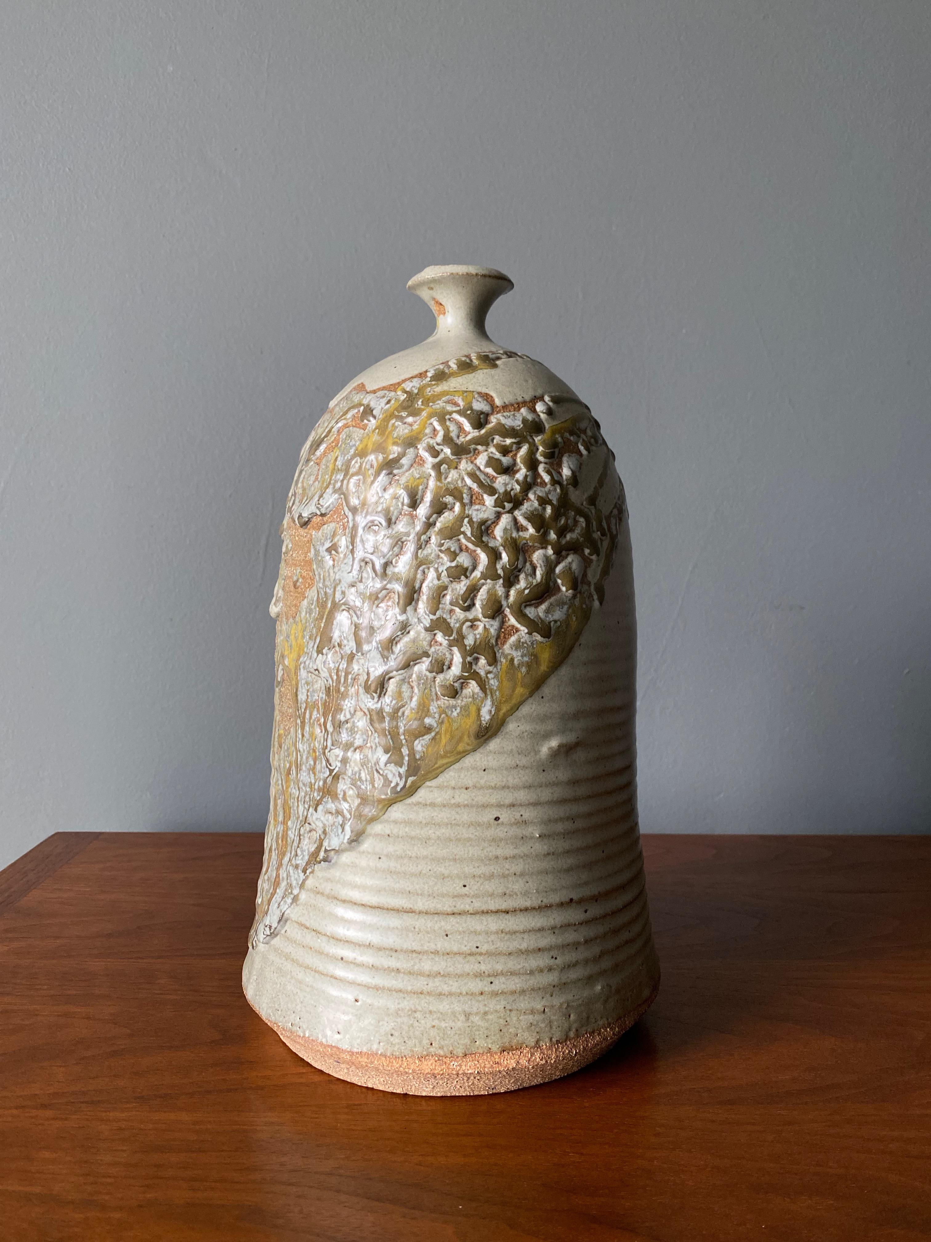 20th Century Studio Pottery Signed Ceramic Vase, circa 1975 For Sale