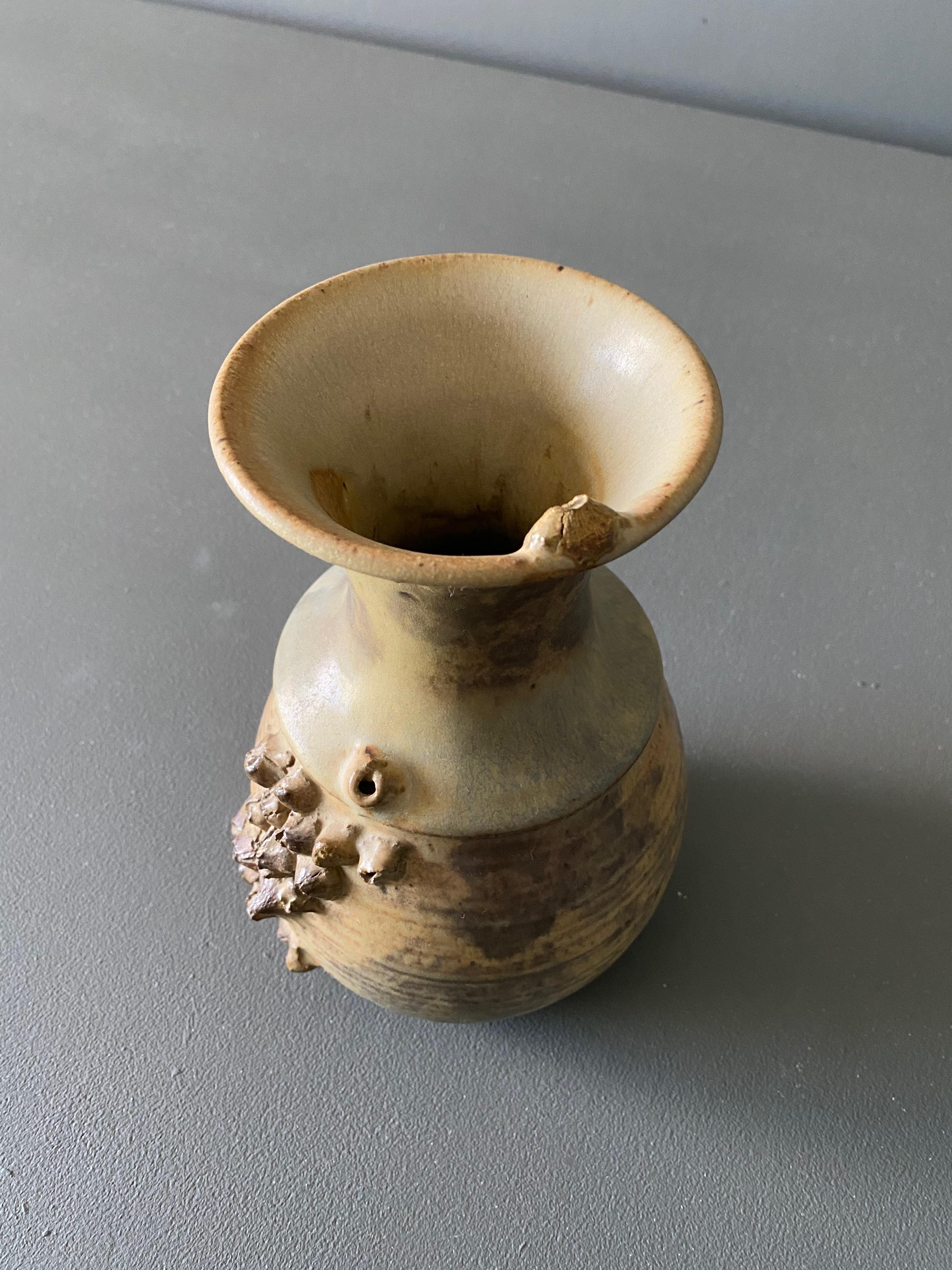 Mid-Century Modern Studio Pottery Signed Ceramic Vase For Sale