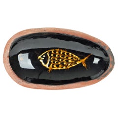 Studio Pottery Slipware Fish Decorated Terracotta Dish