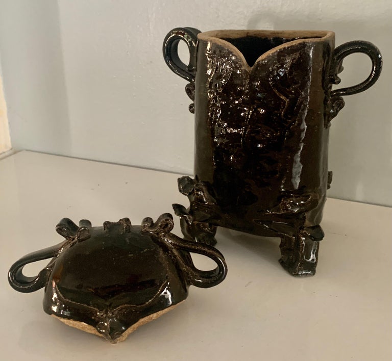 Studio Pottery Storage or Vase Vessel with Lid For Sale at 1stDibs