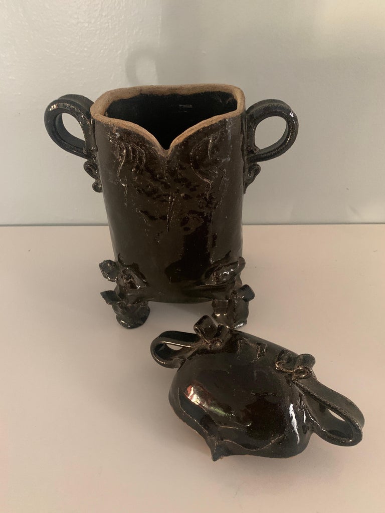 Studio Pottery Storage or Vase Vessel with Lid For Sale at 1stDibs