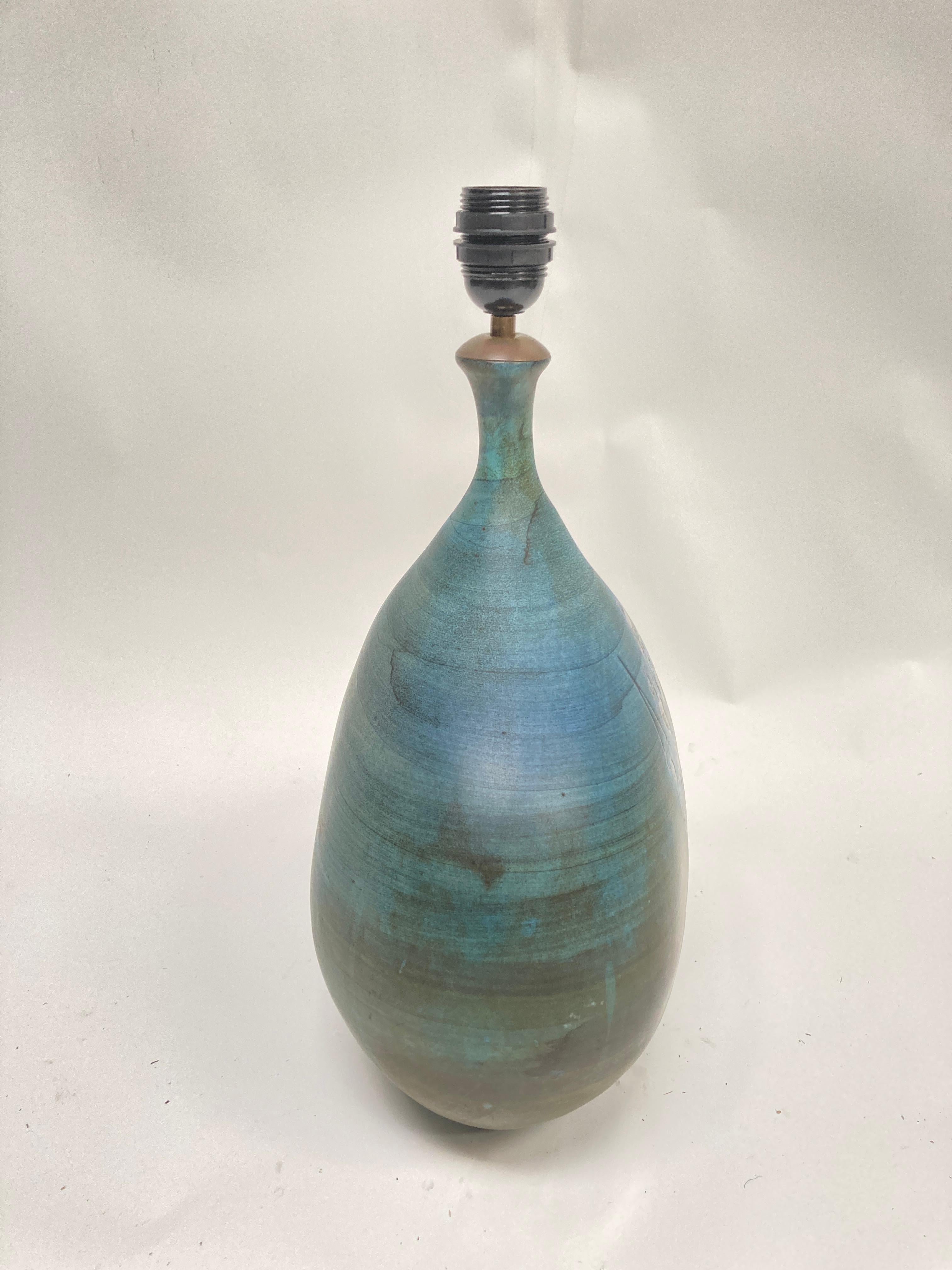 European Studio pottery  Table Lamp by jean de Lespinas For Sale