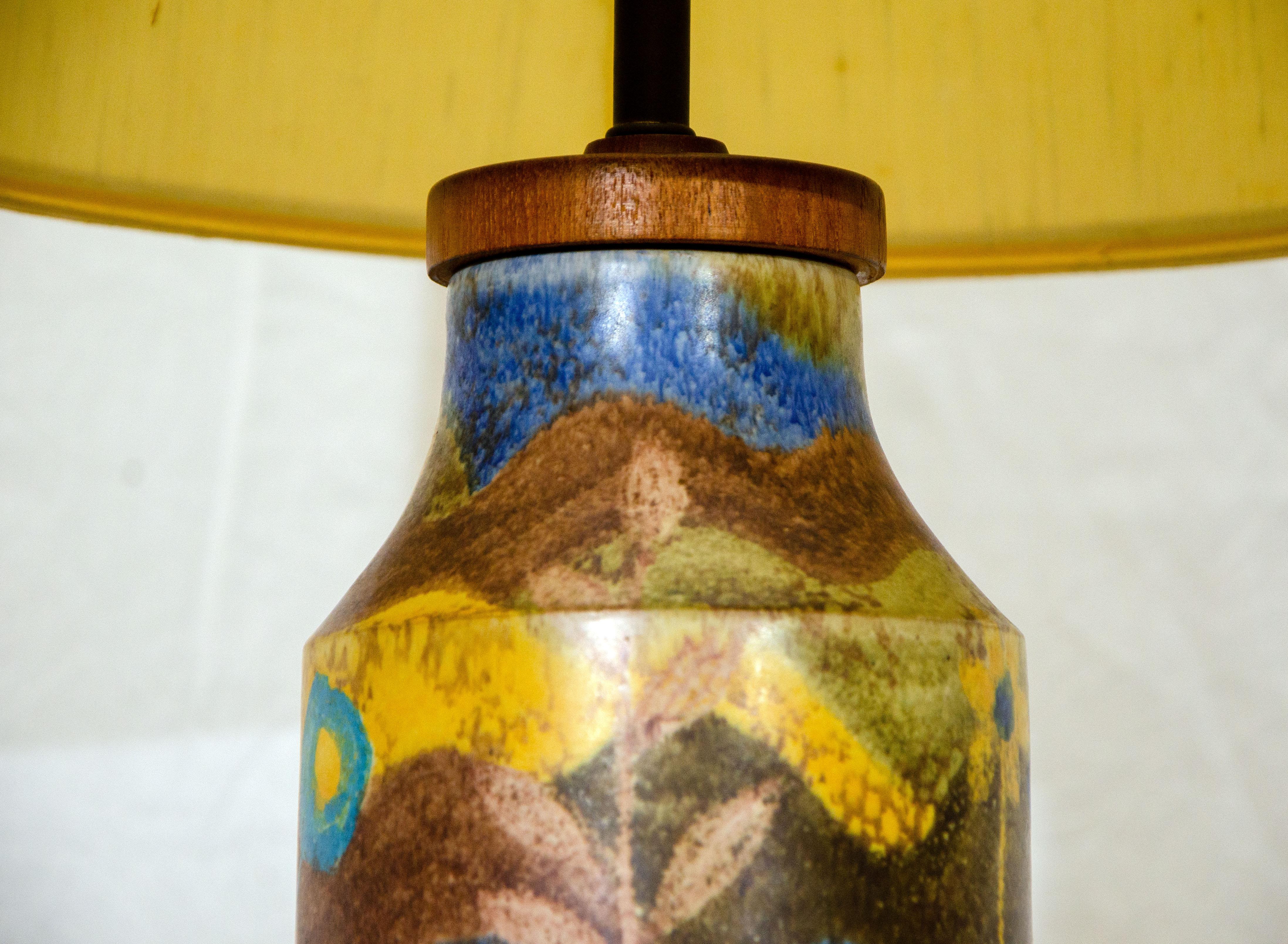 20th Century Studio Pottery Table Lamp, Original Shade For Sale