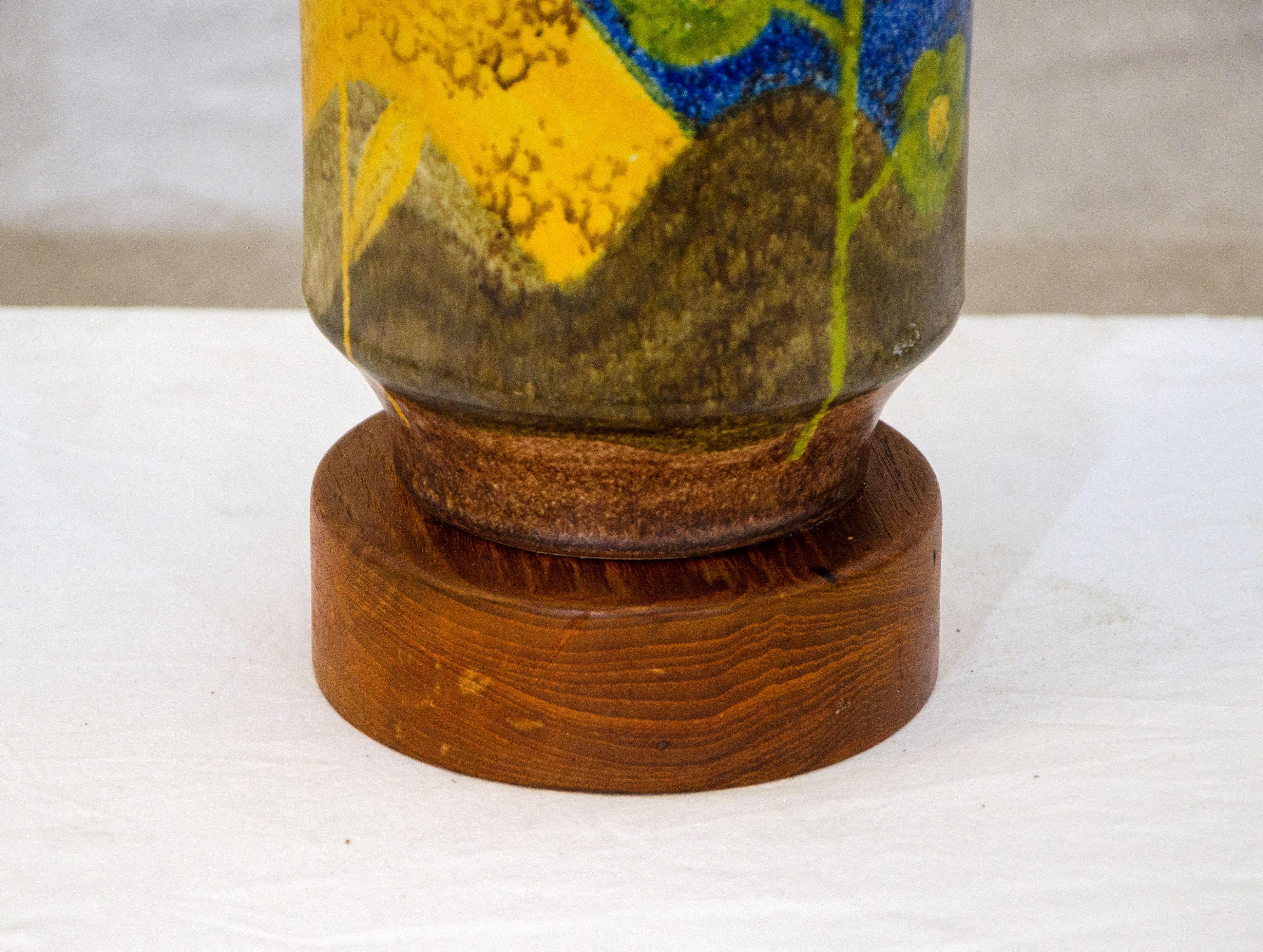 Brass Studio Pottery Table Lamp, Original Shade For Sale