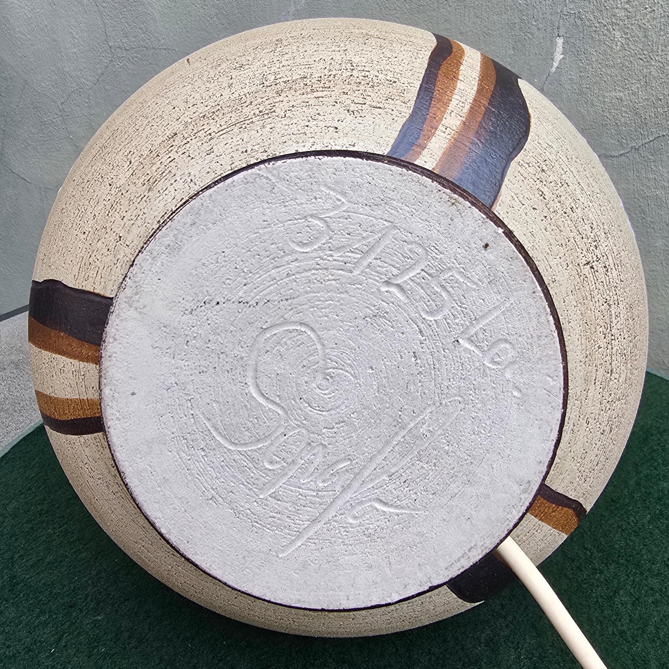 Studio Pottery Table Lamp with Hand-Decorated Blossom Motif, Signed, 1970s In Good Condition For Sale In Antwerp, BE