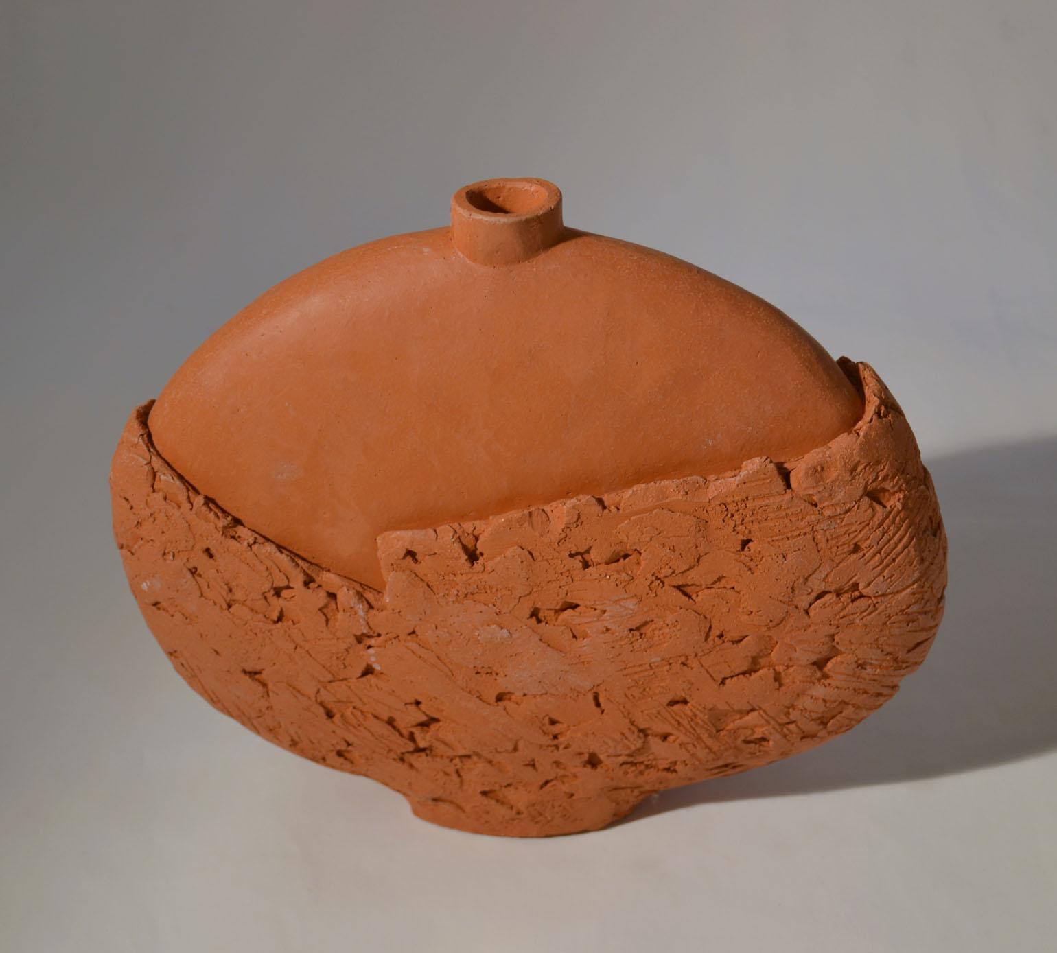 European Suclptural Studio Pottery Terracotta Vase For Sale