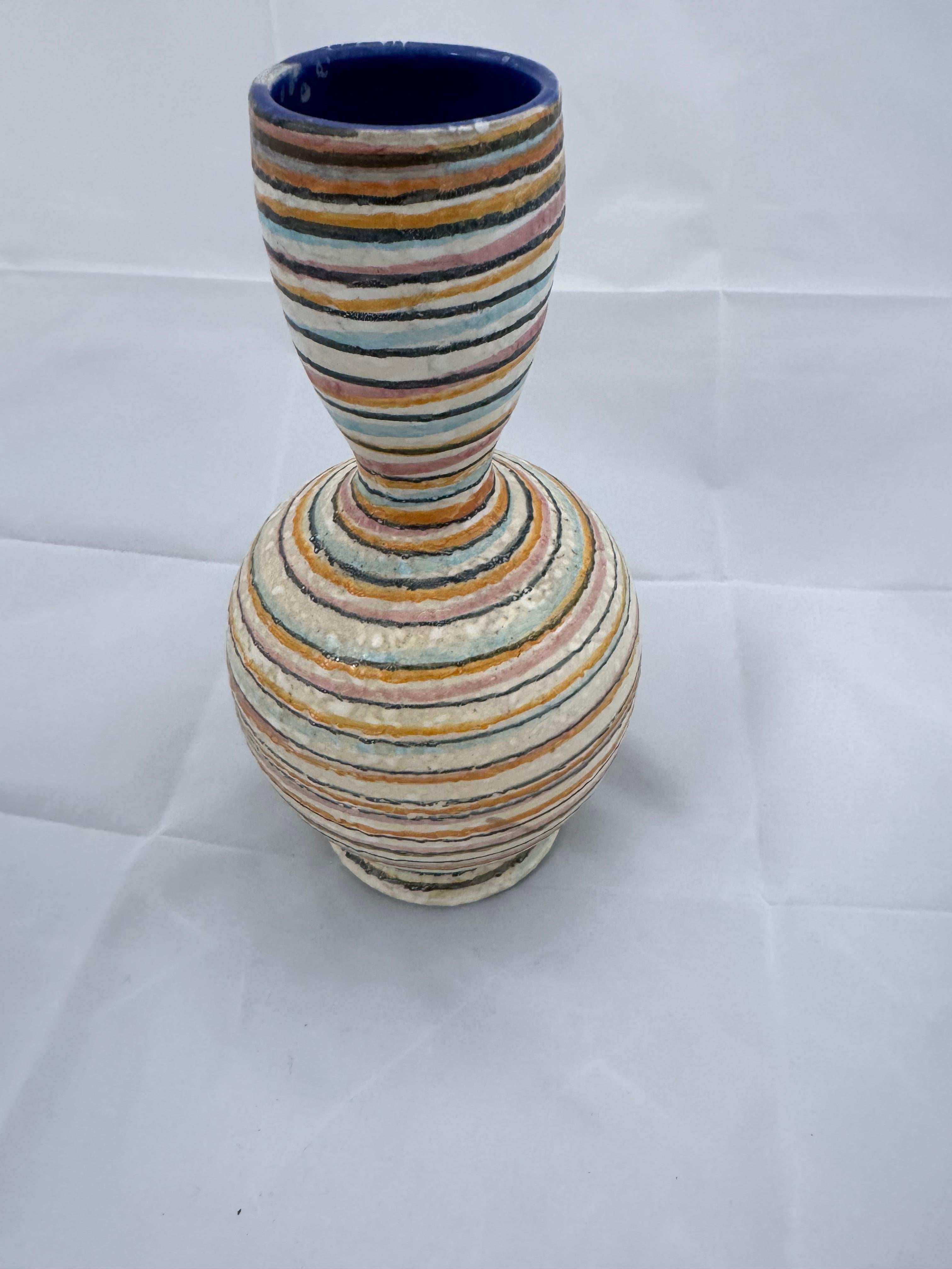 Mid-Century Modern Colored Stripes Vintage Studio Pottery Vase  For Sale