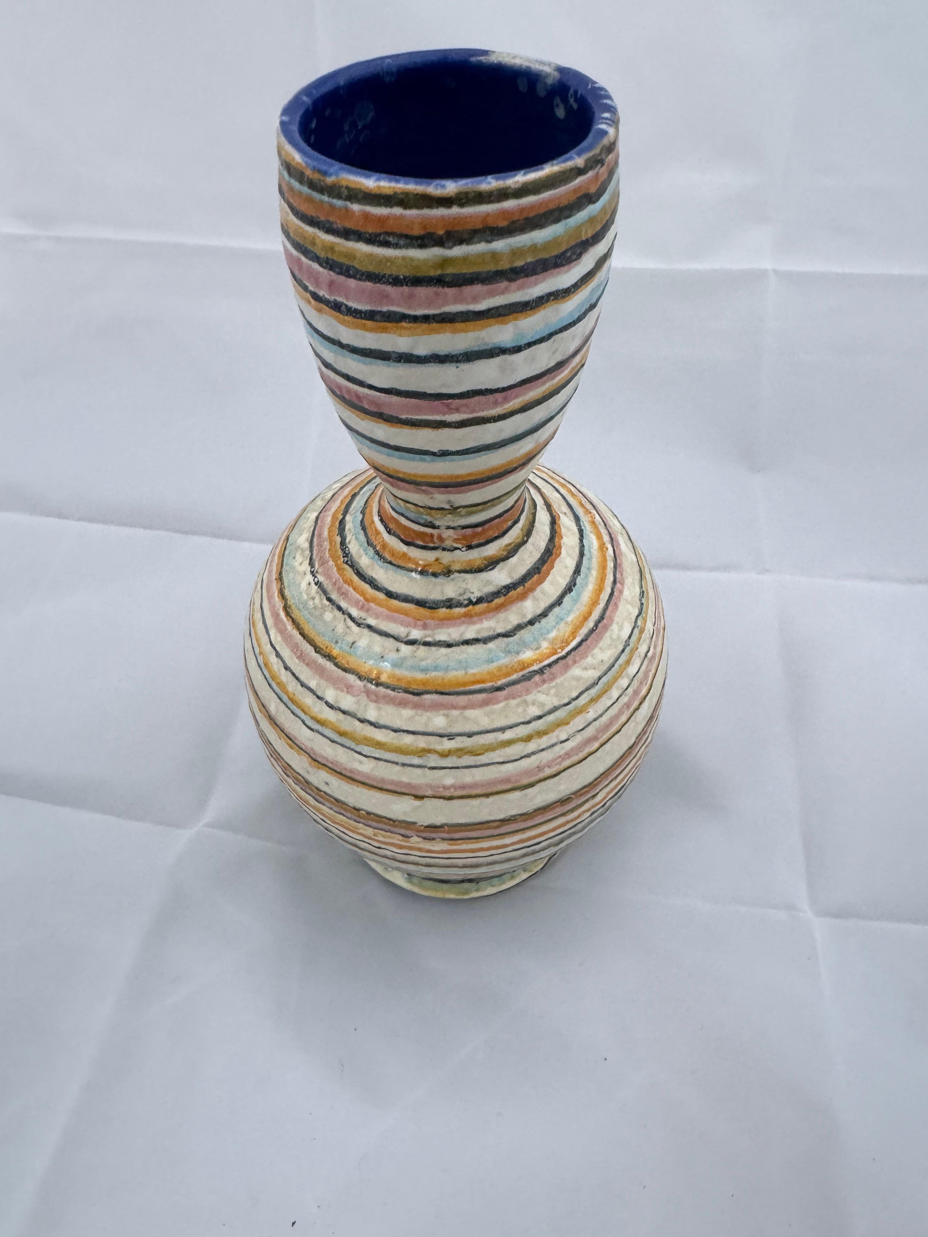 American Colored Stripes Vintage Studio Pottery Vase  For Sale