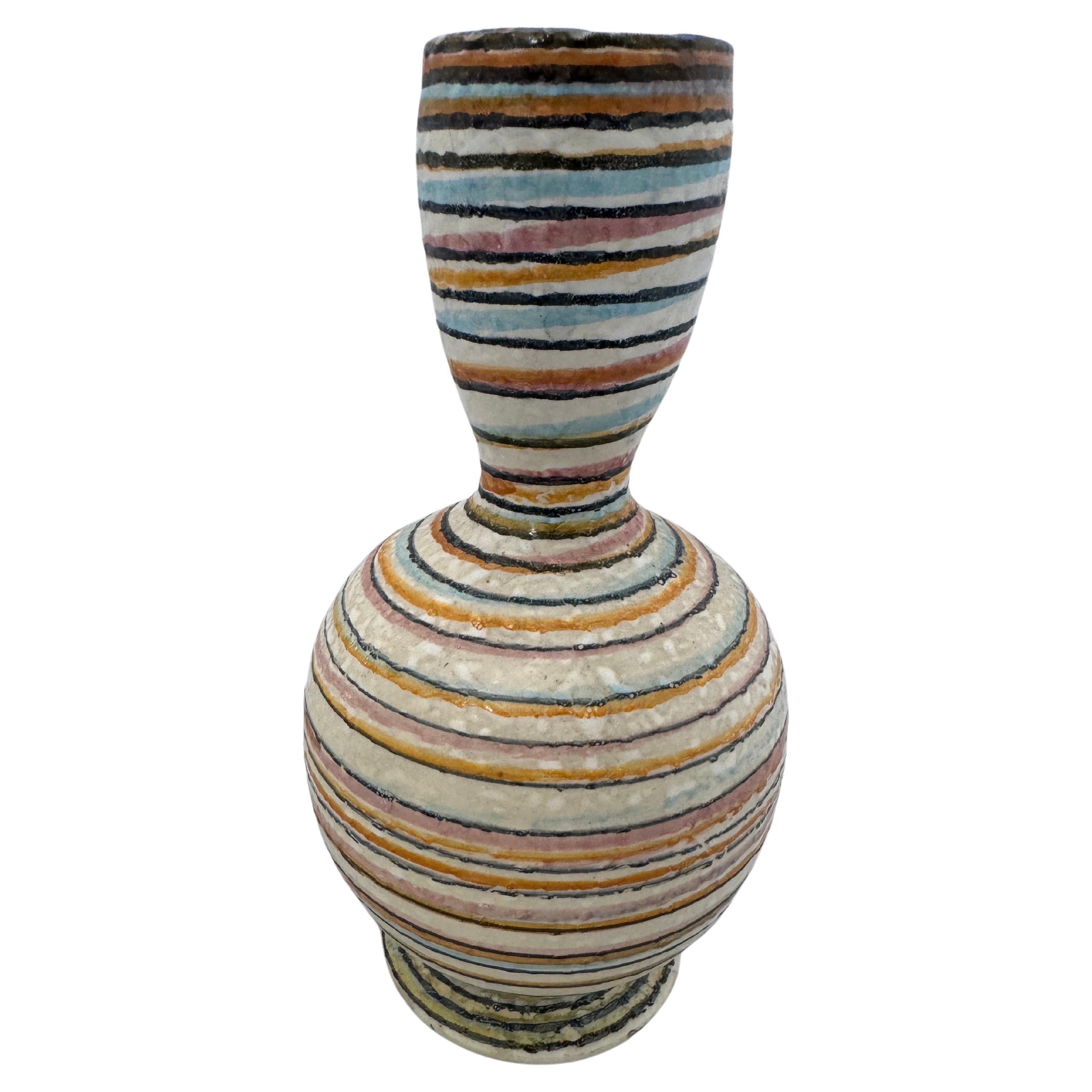 Vase à rayures colorées en poterie Vintage Studio Pottery 