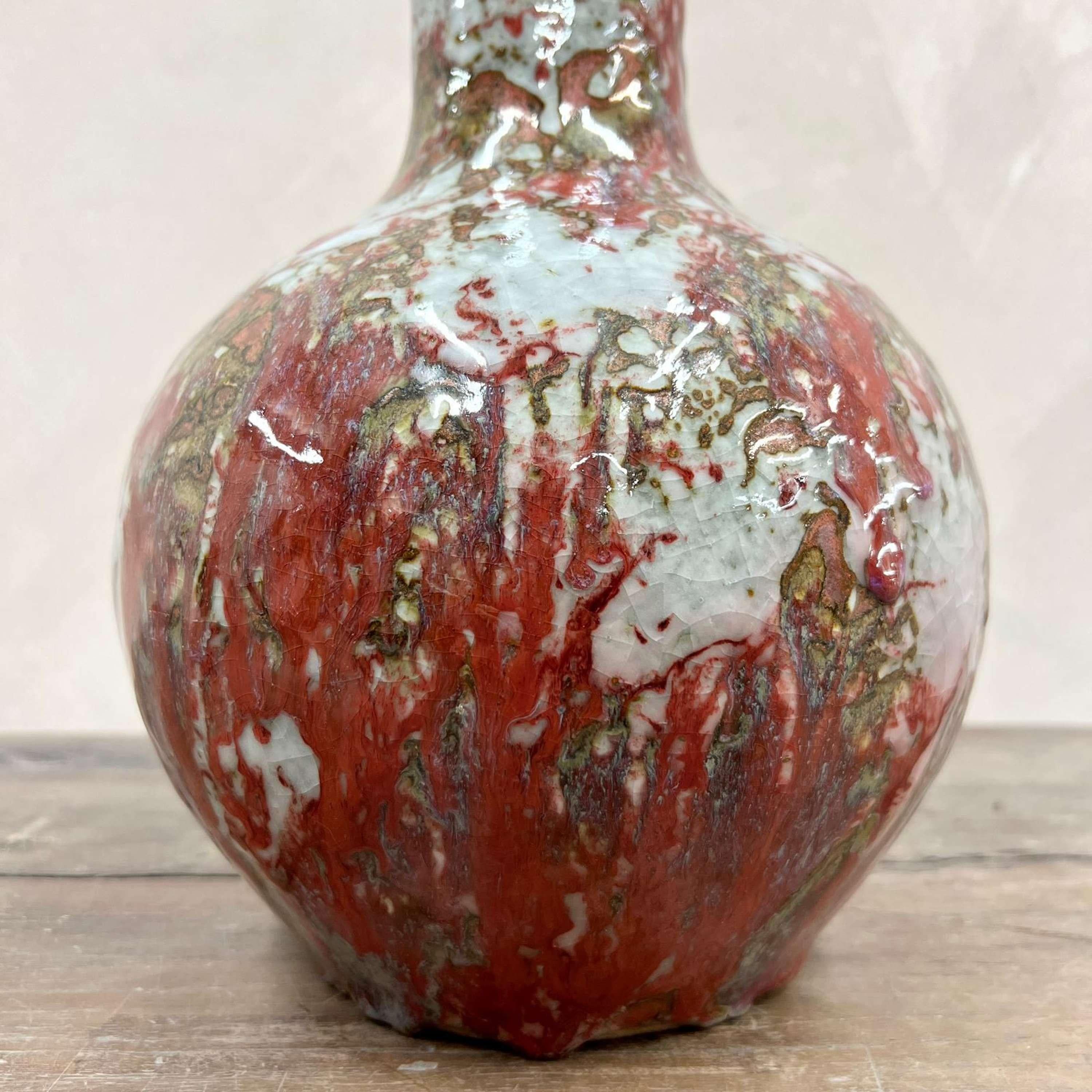 Jarrón de cerámica Studio Pottery Pintado a mano Esmalte goteado Belga