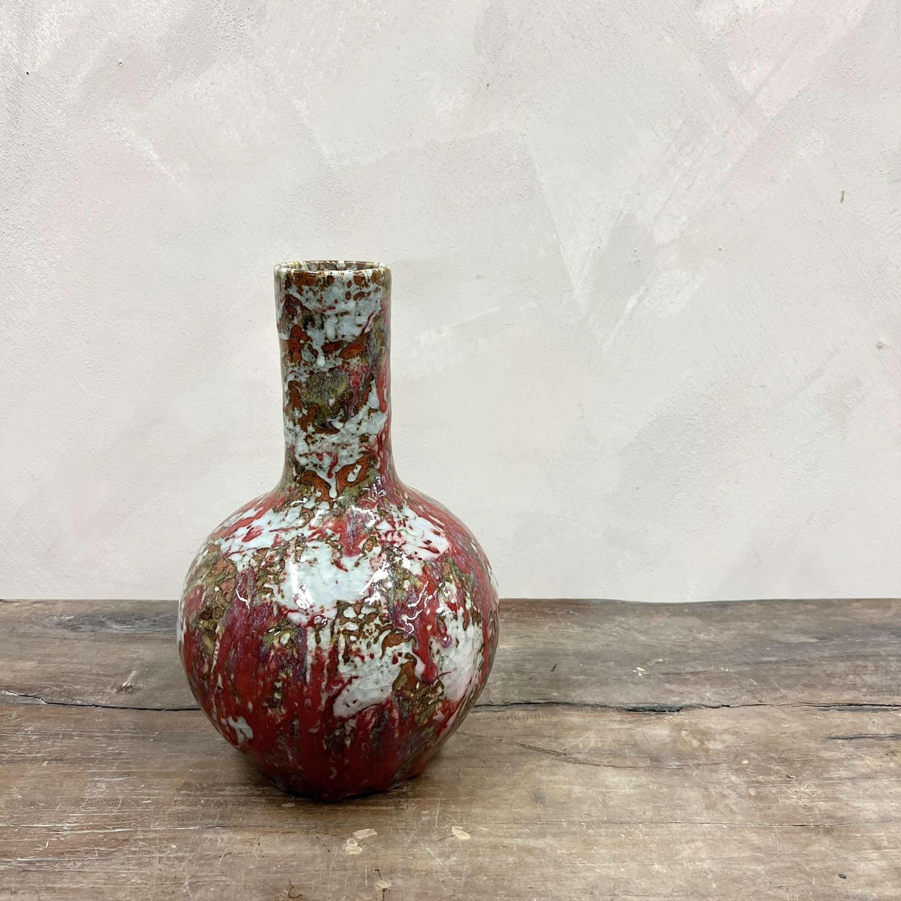 Jarrón de cerámica Studio Pottery Pintado a mano Esmalte goteado Hecho a mano