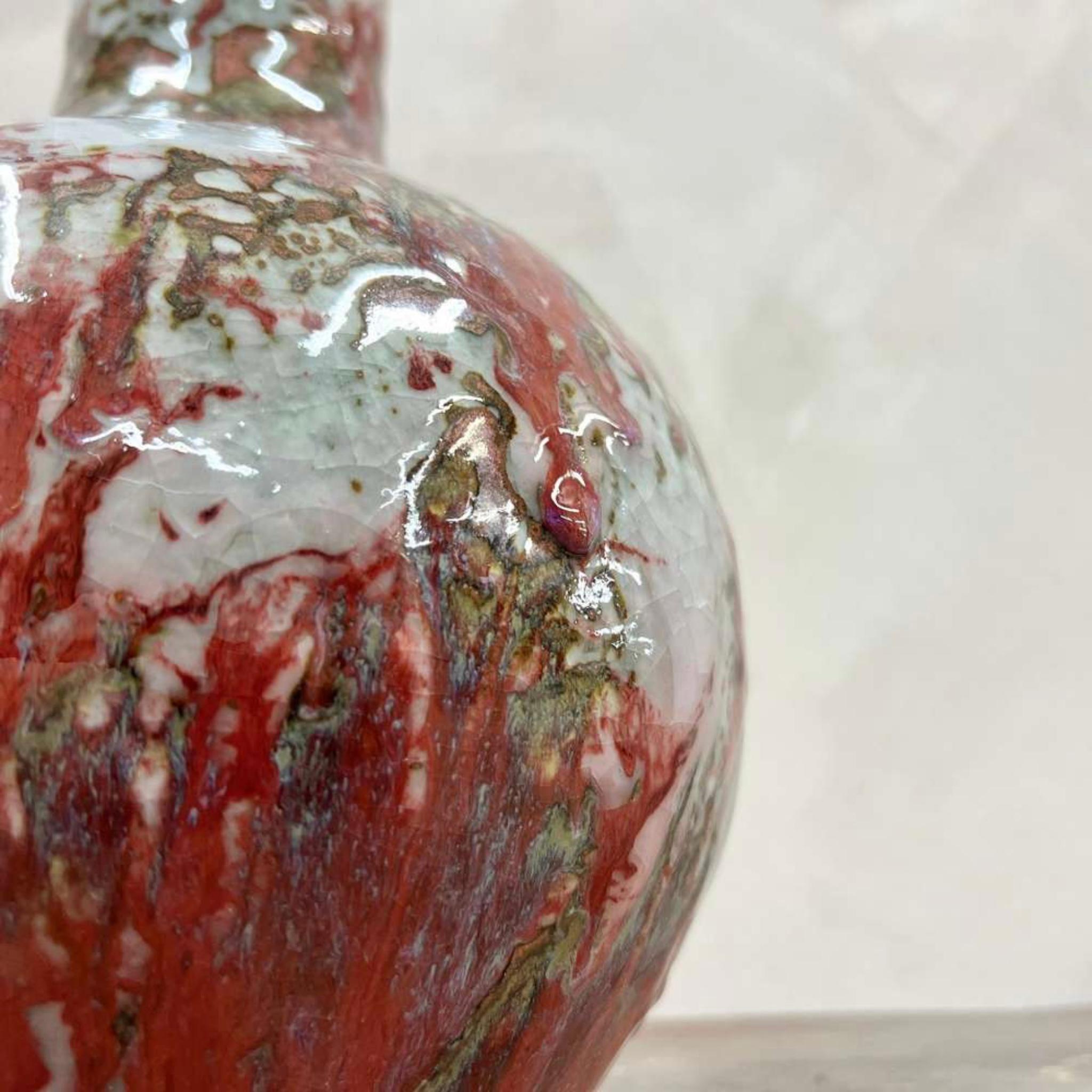 Jarrón de cerámica Studio Pottery Pintado a mano Esmalte goteado siglo XX