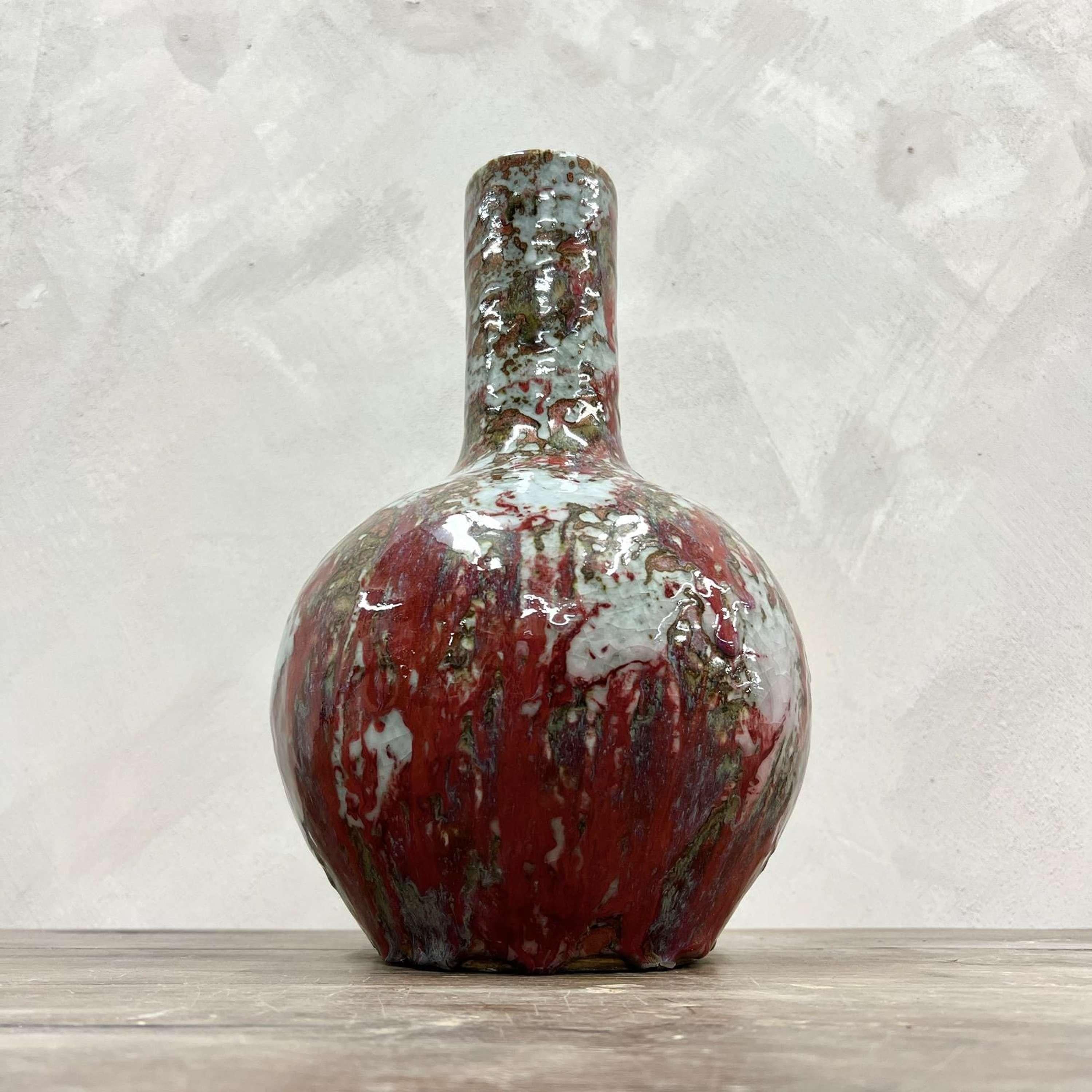 Jarrón de cerámica Studio Pottery Pintado a mano Esmalte goteado Alfarería