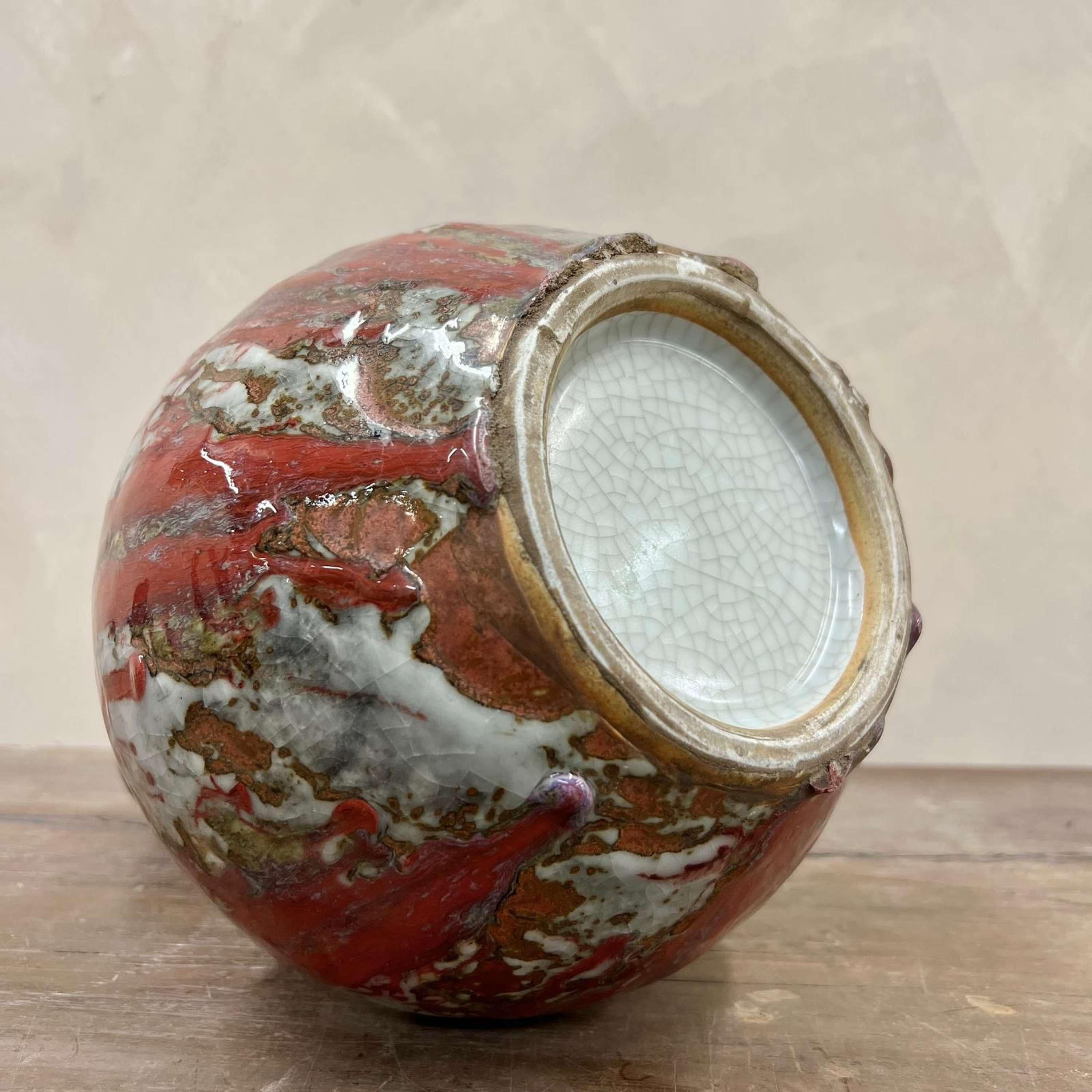 Jarrón de cerámica Studio Pottery Pintado a mano Esmalte goteado 1