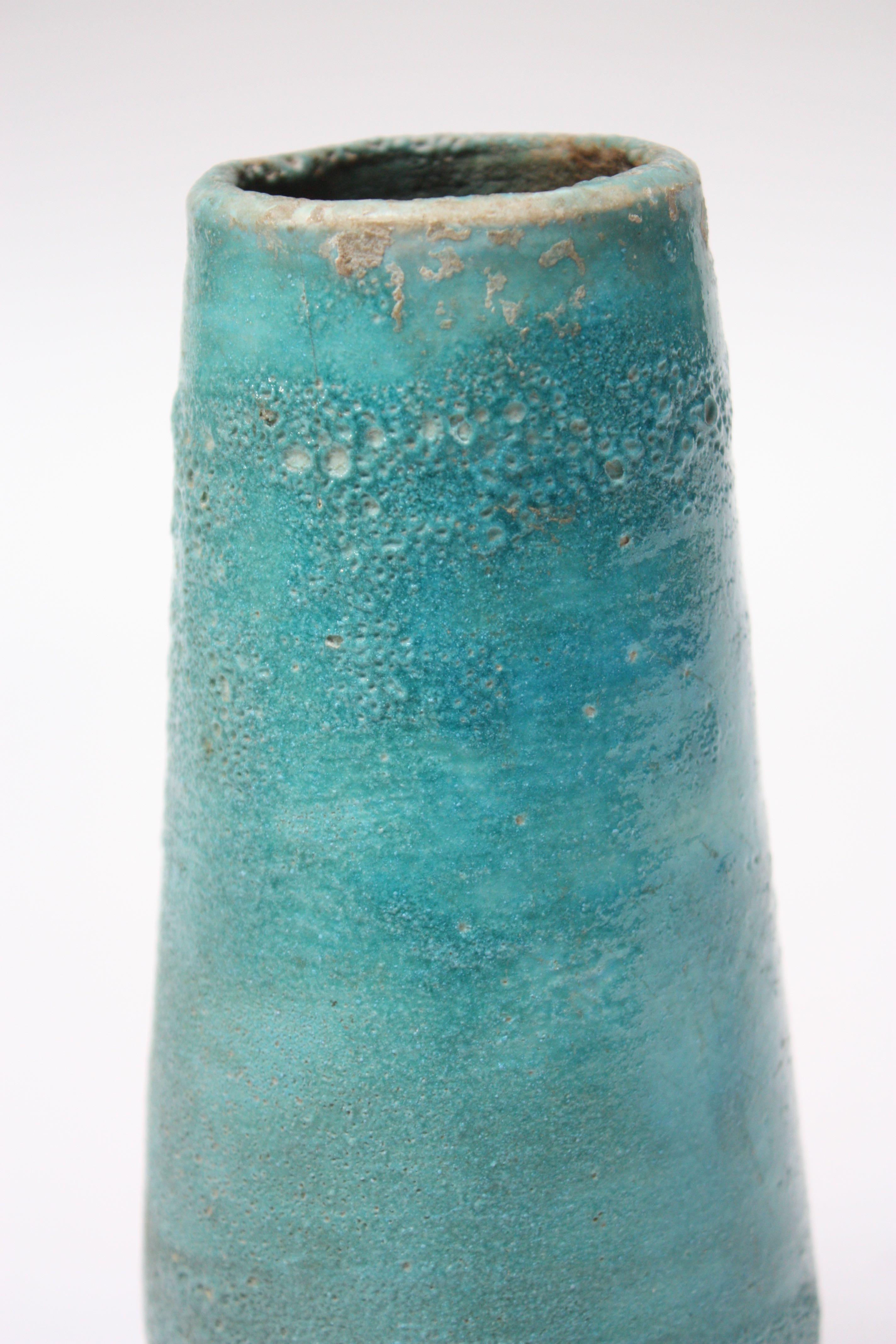 Ceramic Studio Pottery Volcanic-Texture Vase by Mark Keram in Turquoise