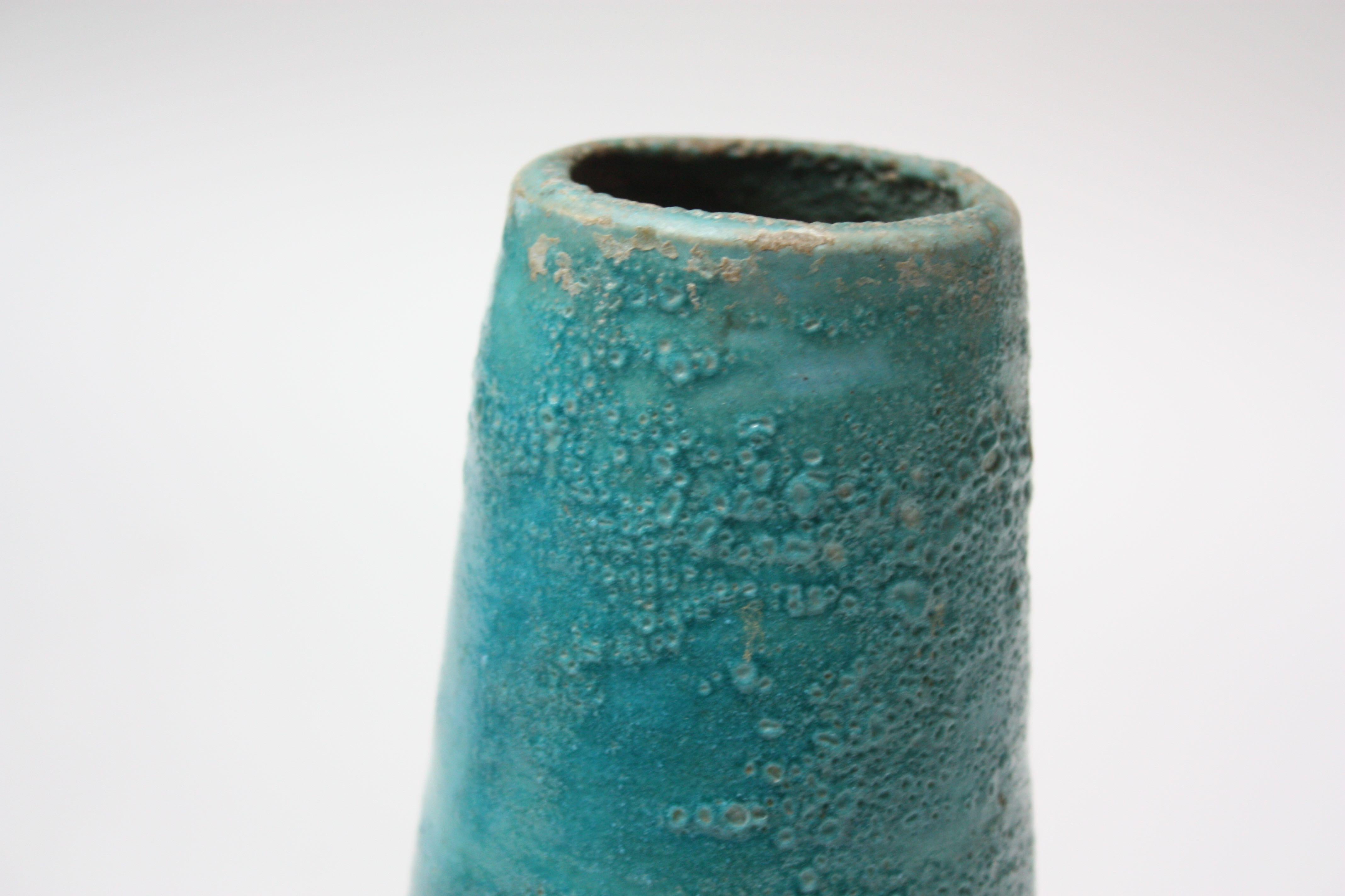 Studio Pottery Volcanic-Texture Vase by Mark Keram in Turquoise 2