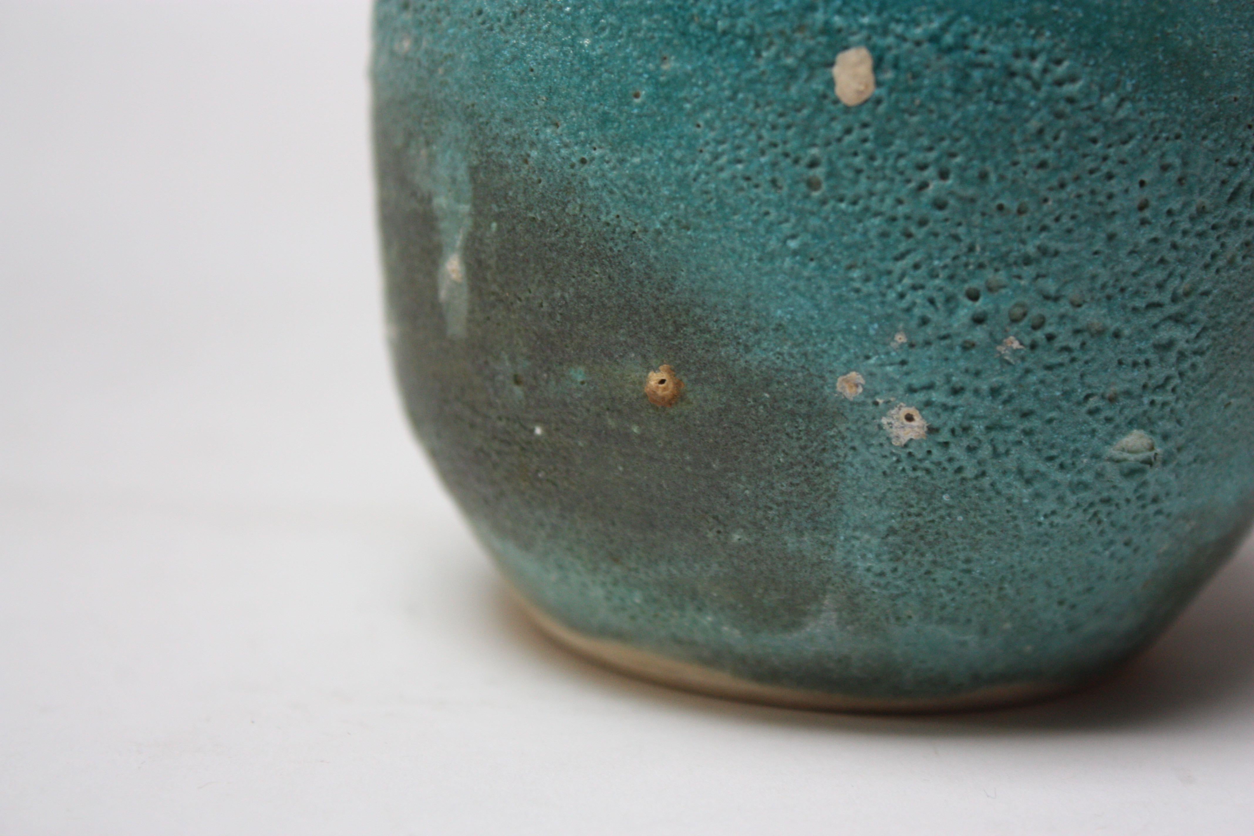 Studio Pottery Volcanic-Texture Vase by Mark Keram in Turquoise 4