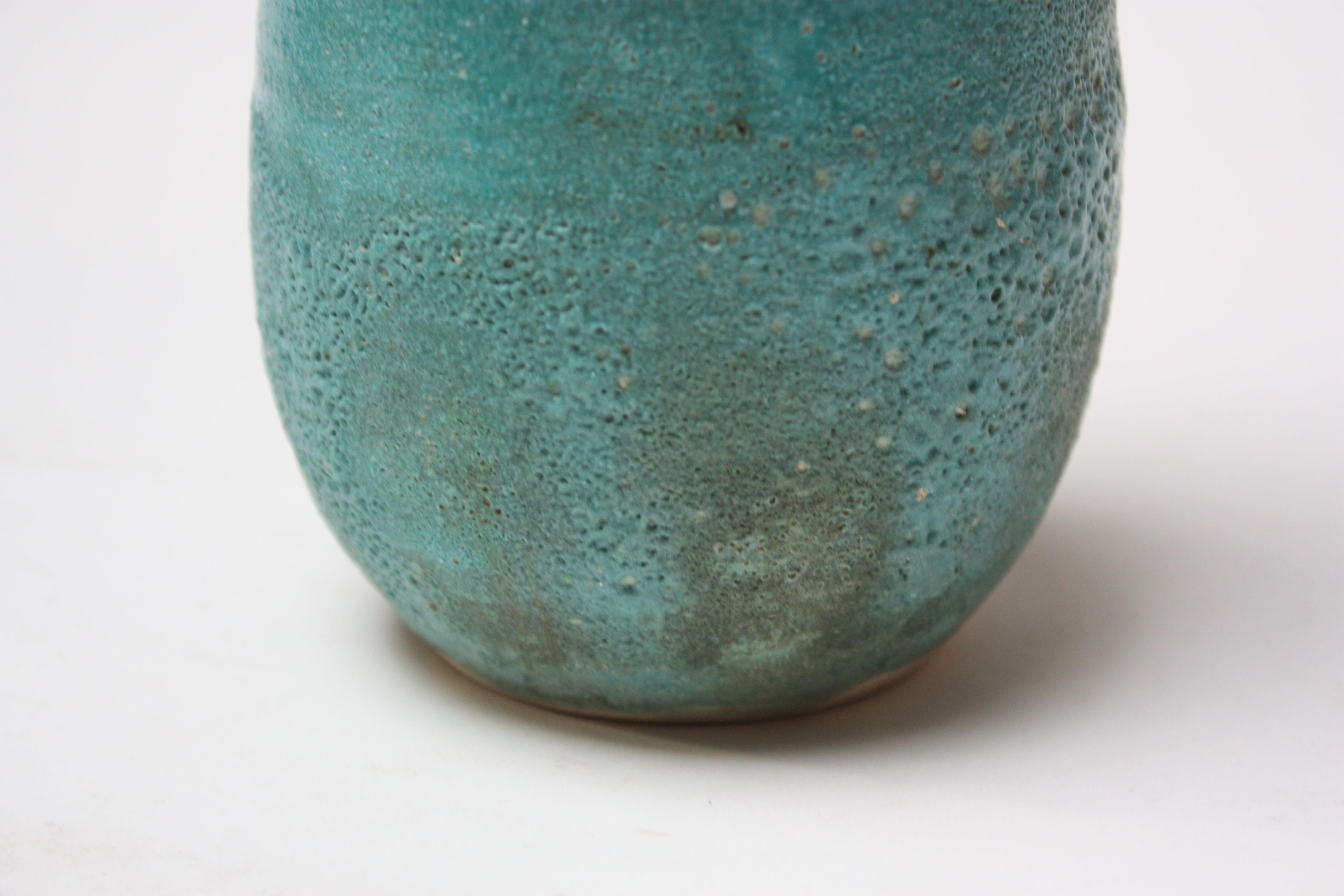Studio Pottery Volcanic-Texture Vase by Mark Keram in Turquoise 5