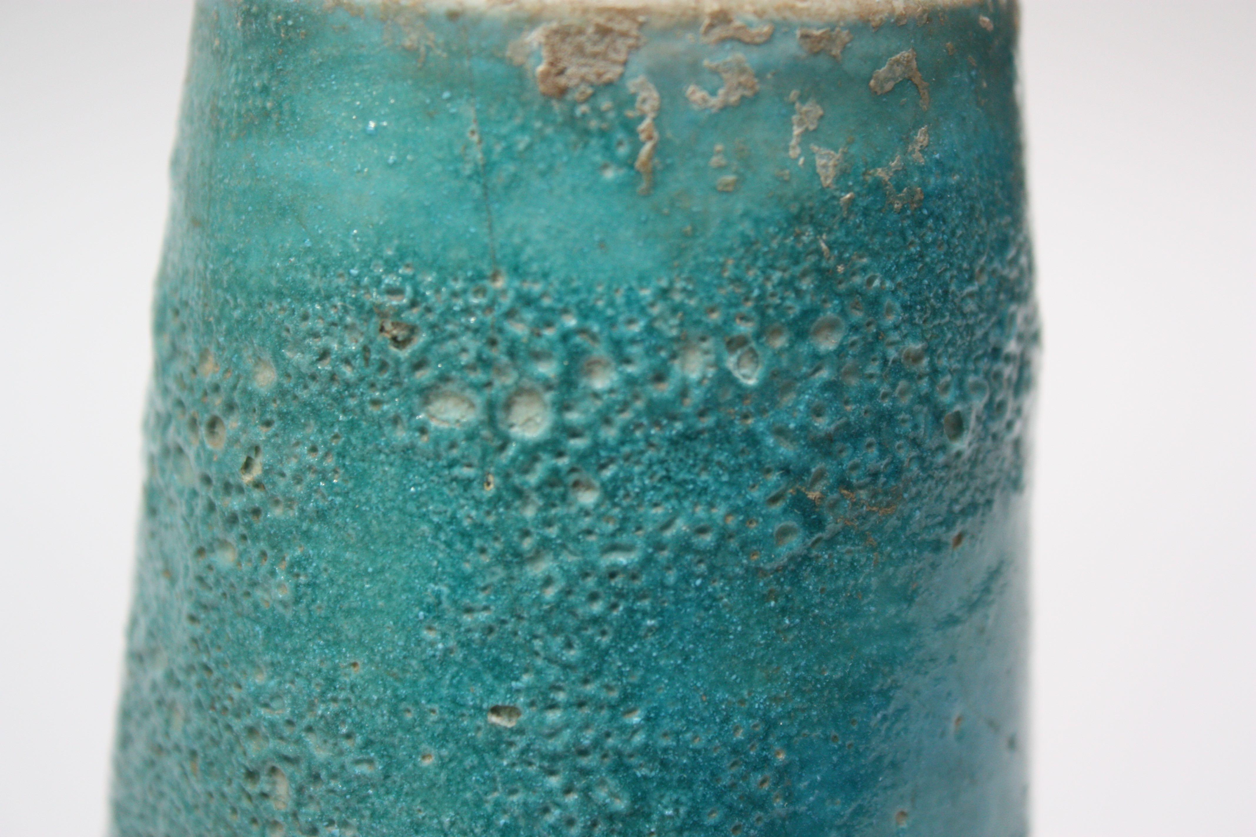 Studio Pottery Volcanic-Texture Vase by Mark Keram in Turquoise 6
