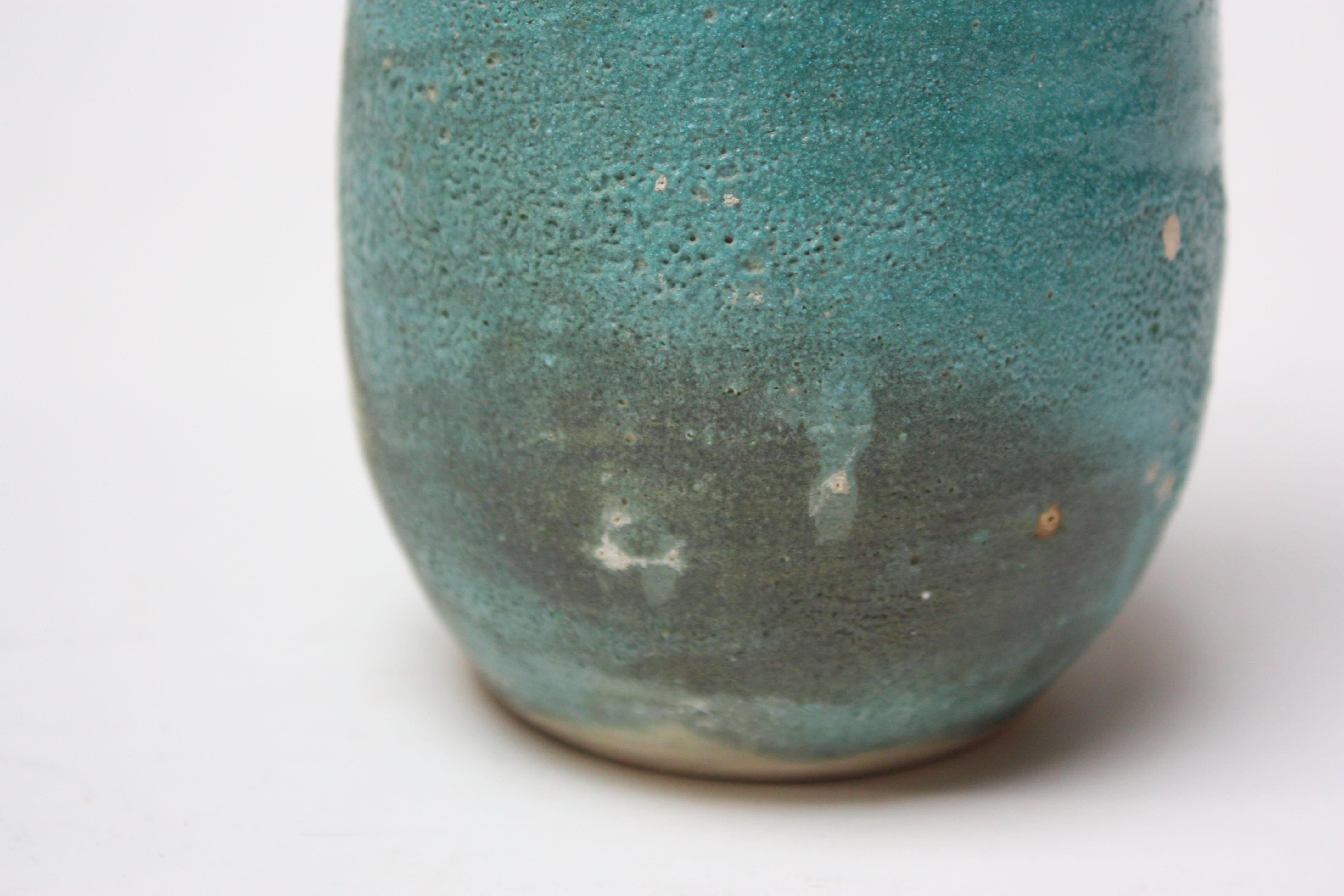 Studio Pottery Volcanic-Texture Vase by Mark Keram in Turquoise 7