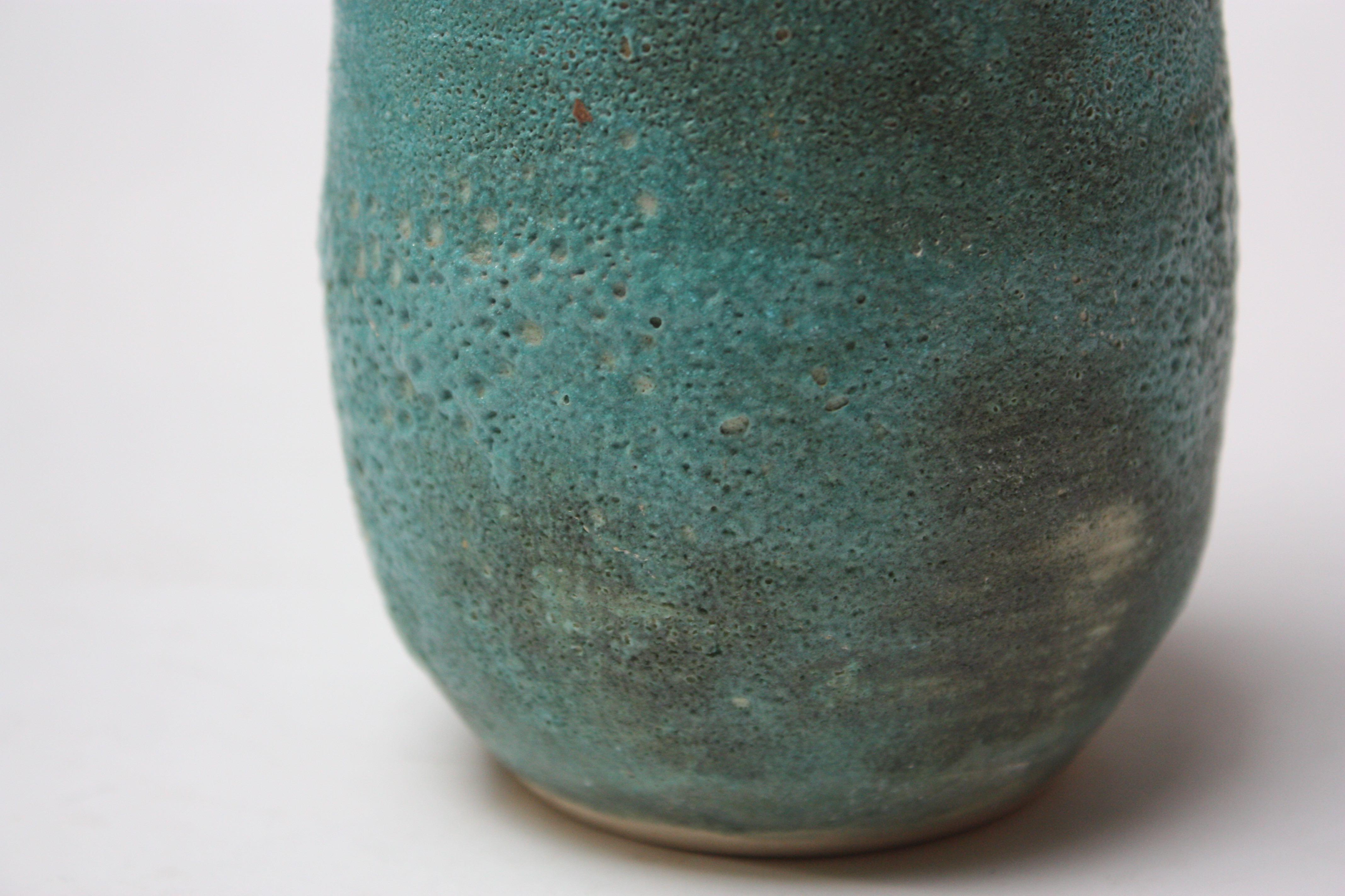 Studio Pottery Volcanic-Texture Vase by Mark Keram in Turquoise 8