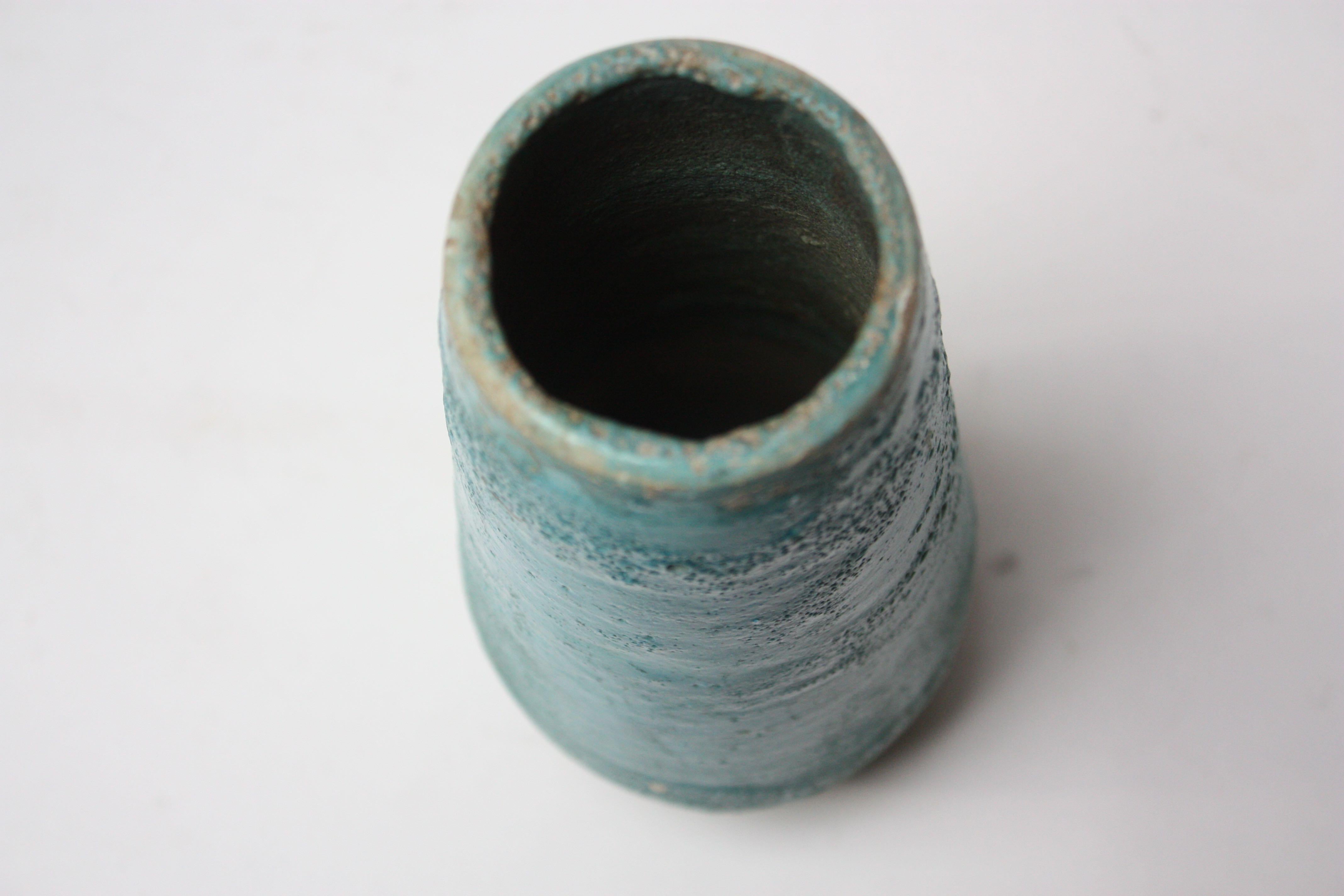 American Studio Pottery Volcanic-Texture Vase by Mark Keram in Turquoise