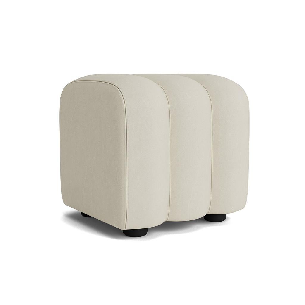 Studio Pouf by NORR11
Dimensions: D 47 x W 48 x H 47 cm. SH 47 cm. 
Materials: Foam, plastic, wood and upholstery.
Upholstery: Spectrum Mineral.
Weight: 7 kg.

Available in different upholstery options. Wood structure with belts, various foam